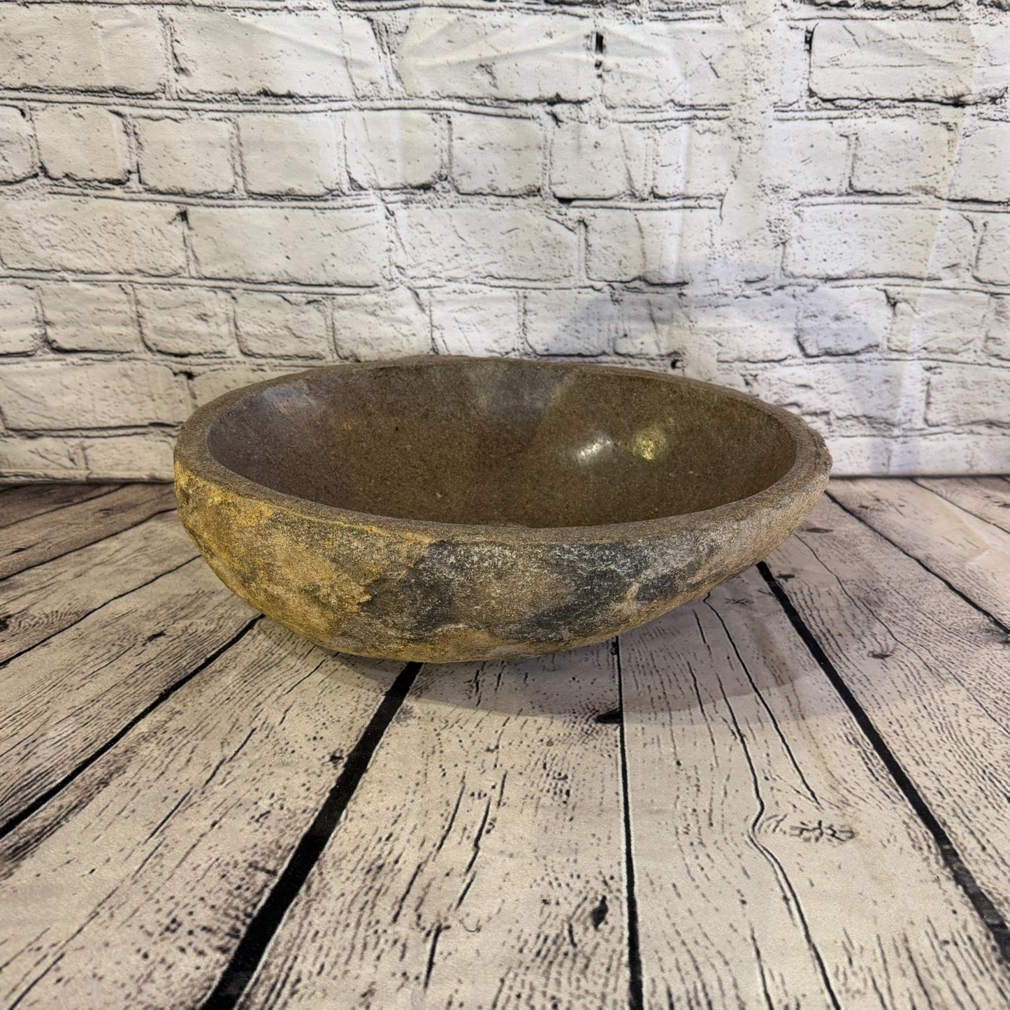 35cm x 28cm Wash Basin Bathroom Counter Top Washing River Stone Bowl Sink No 382