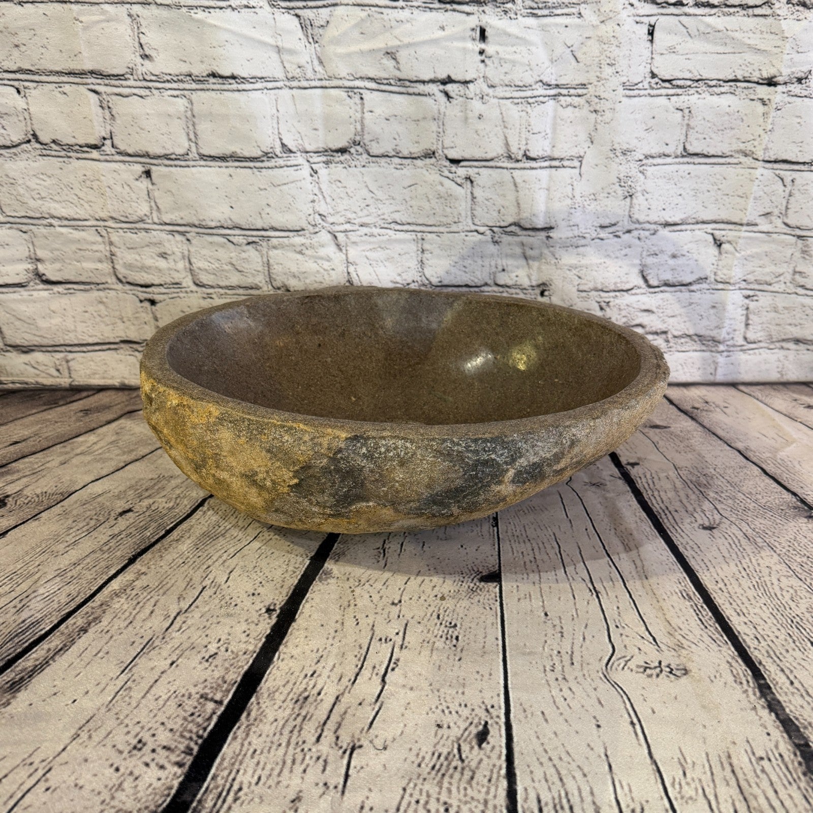 35cm x 28cm Wash Basin Bathroom Counter Top Washing River Stone Bowl Sink No 382