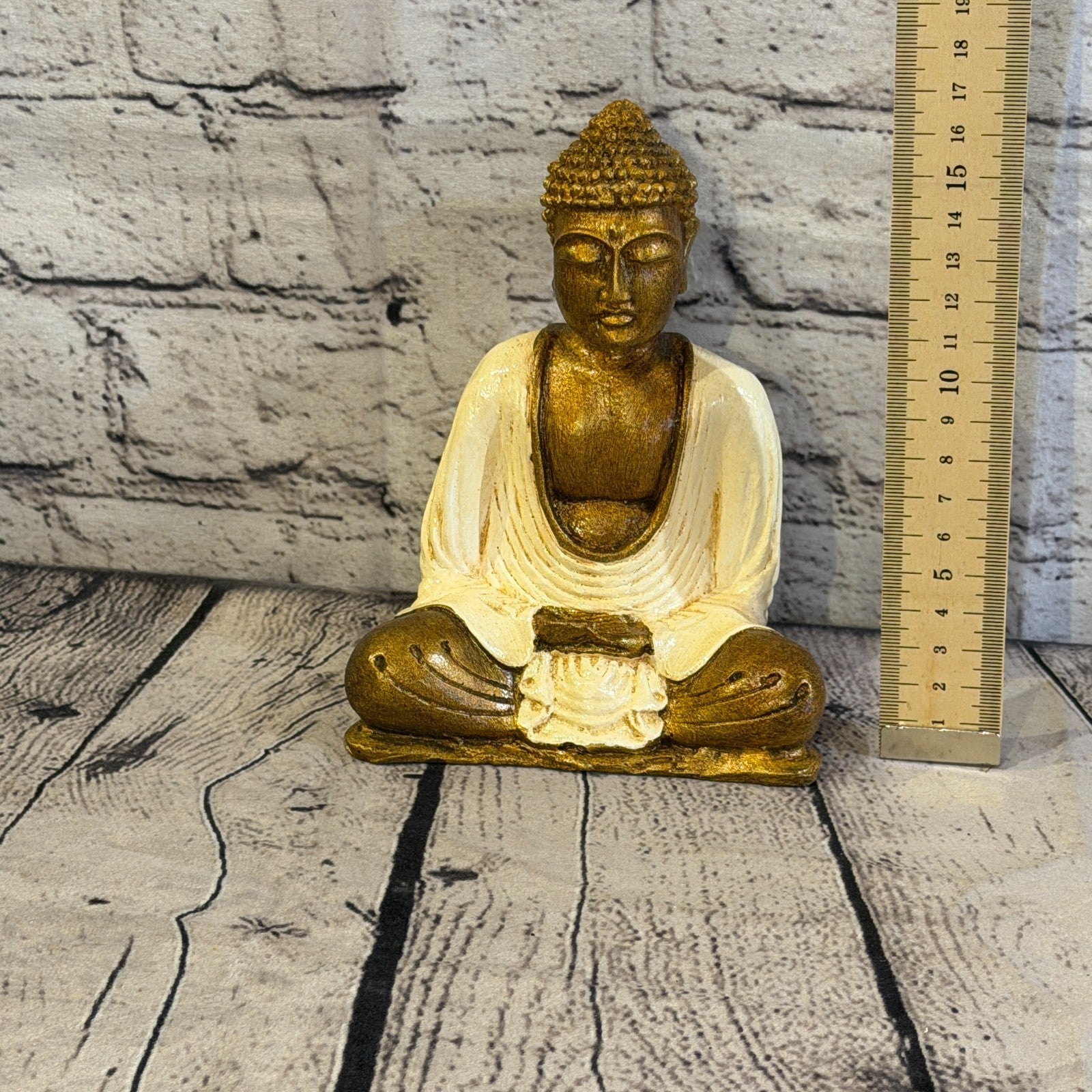Cream & Bronze 15cm x 12cm Small Thai Buddha Sitting Statue Resin Hindu5