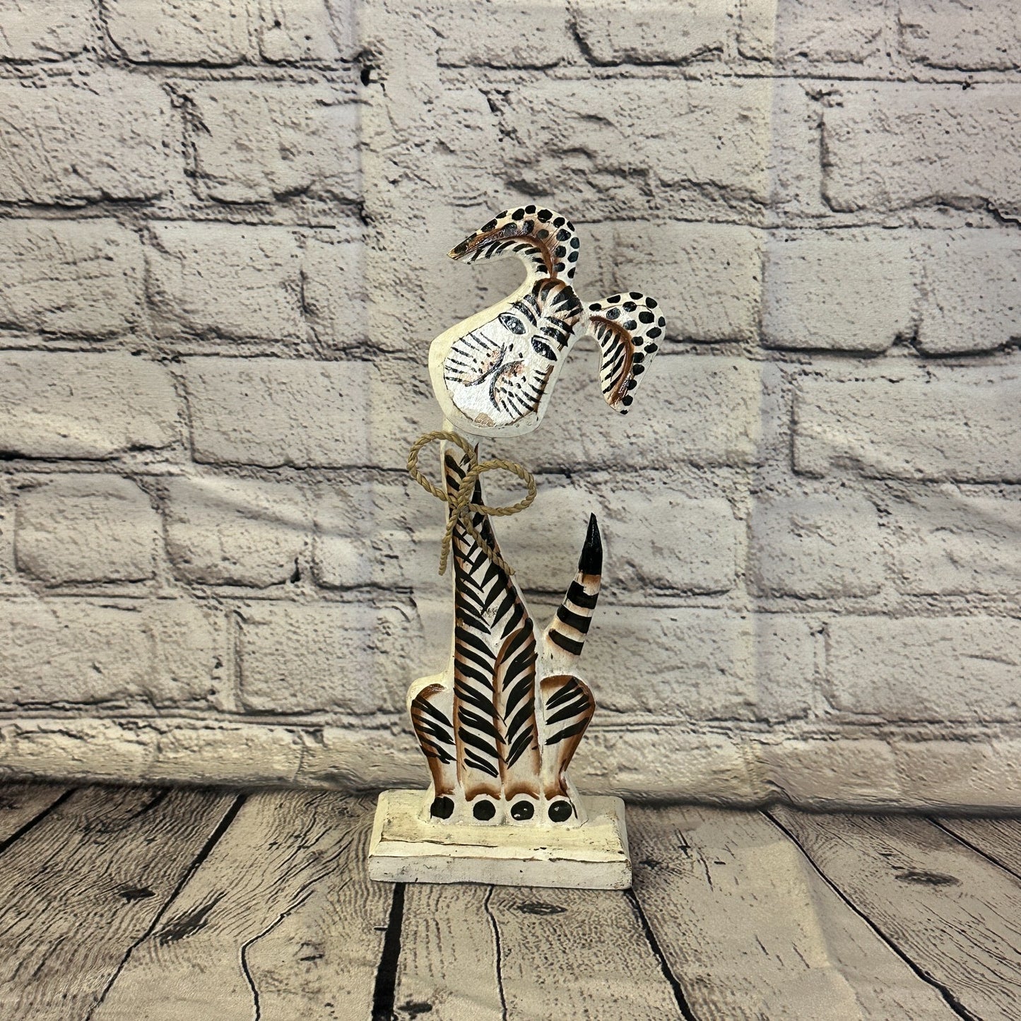 White Wooden Rabbit Hare Shabby Pattern 30cm x 10cm Handmade and Fairtrade0