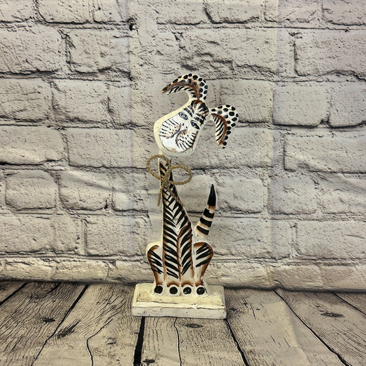 White Wooden Rabbit Hare Shabby Pattern 30cm x 10cm Handmade and Fairtrade0