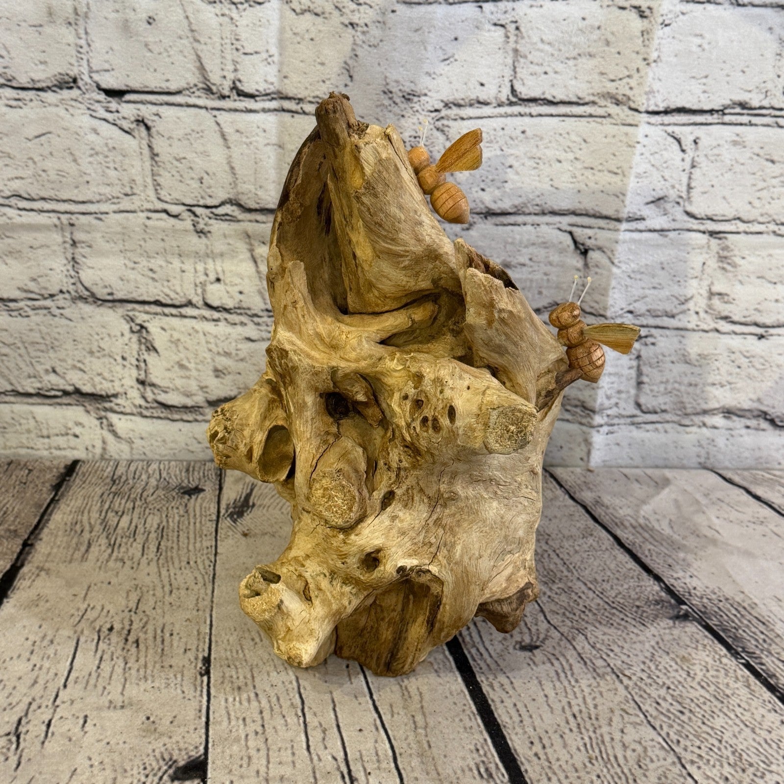 25cm Bees Honeycomb Mushroom Parasite Bee Wood Ornament Natural Carving Wooden4
