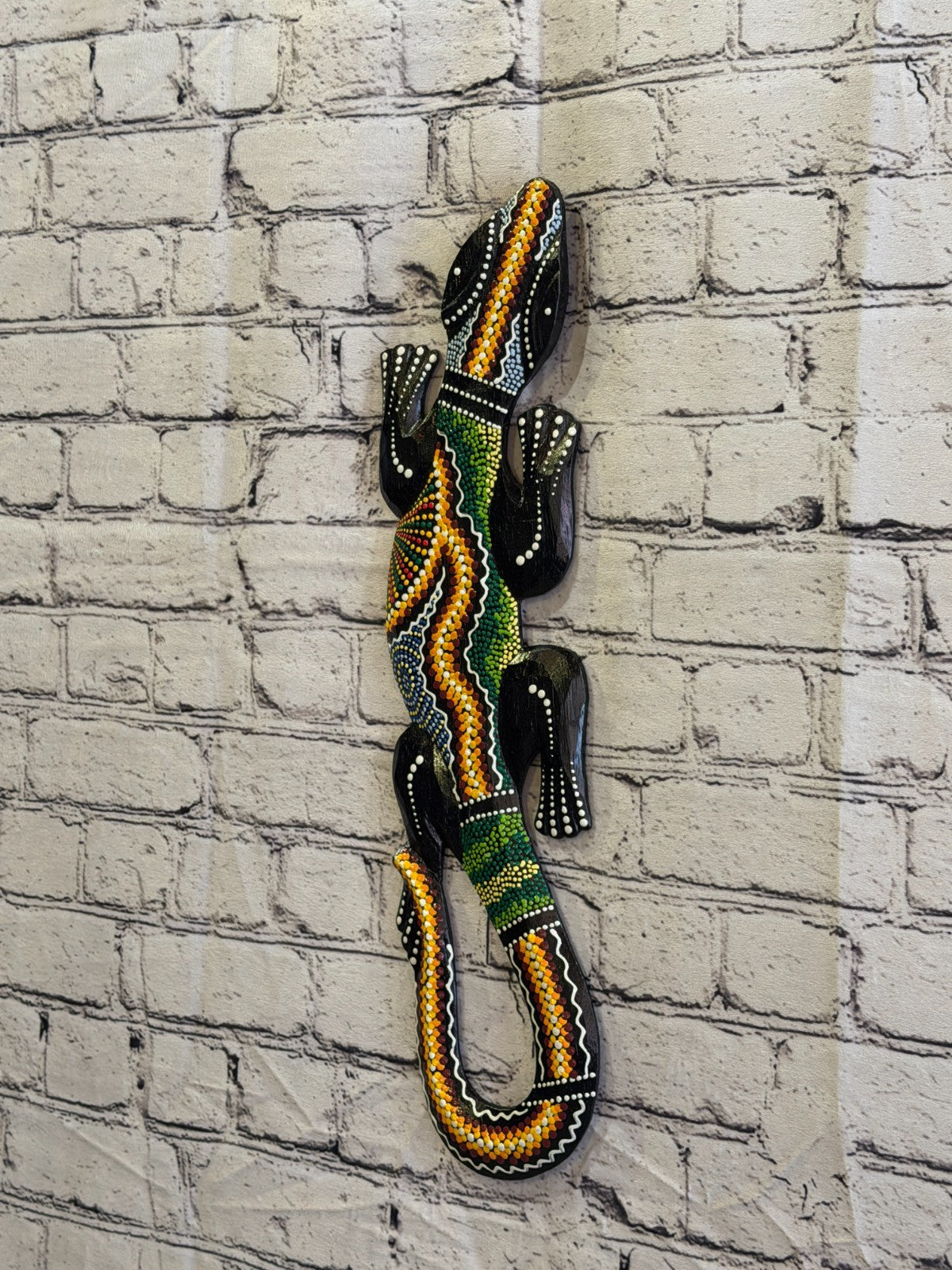 50cm Gecko Carved Wooden Dot Painted Ethnic Tribal Tiki Wall Art No 3 New1