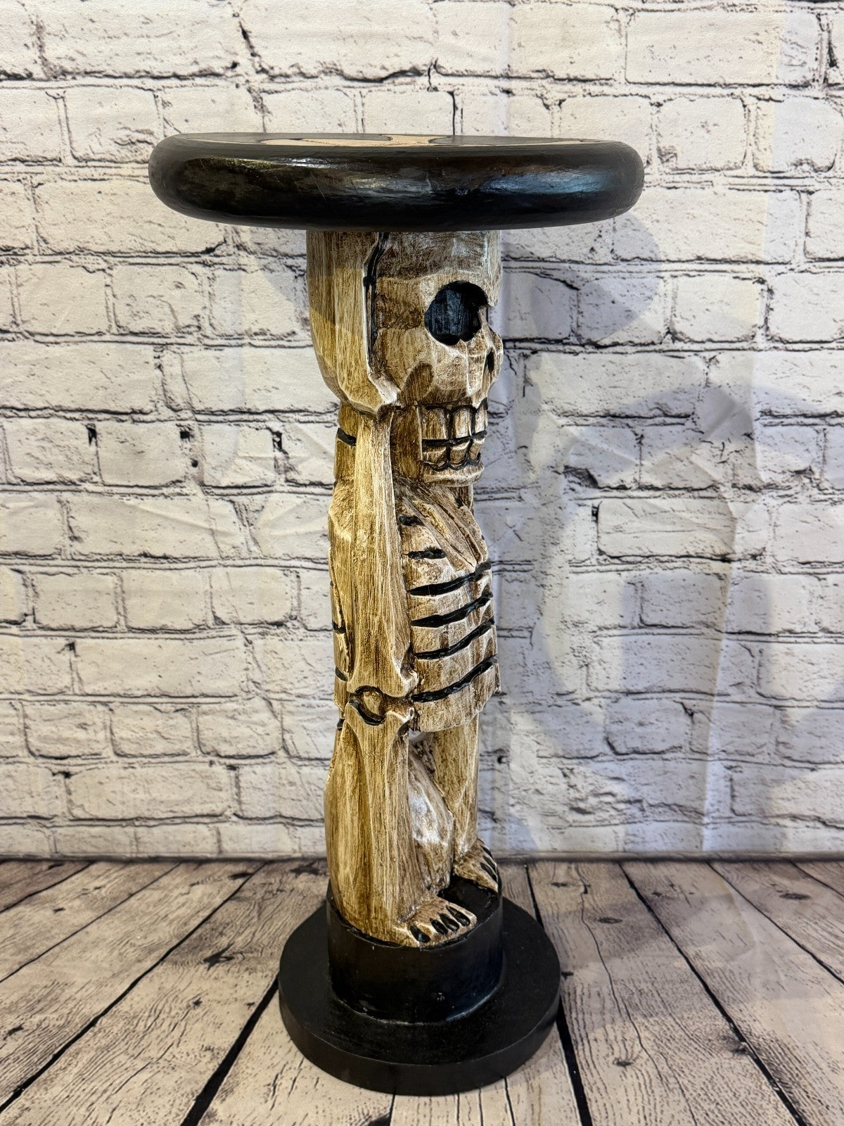 55cm x 25cm Sitting Skull Round Wooden Coffee Table Bar Restaurant Garden Pub2