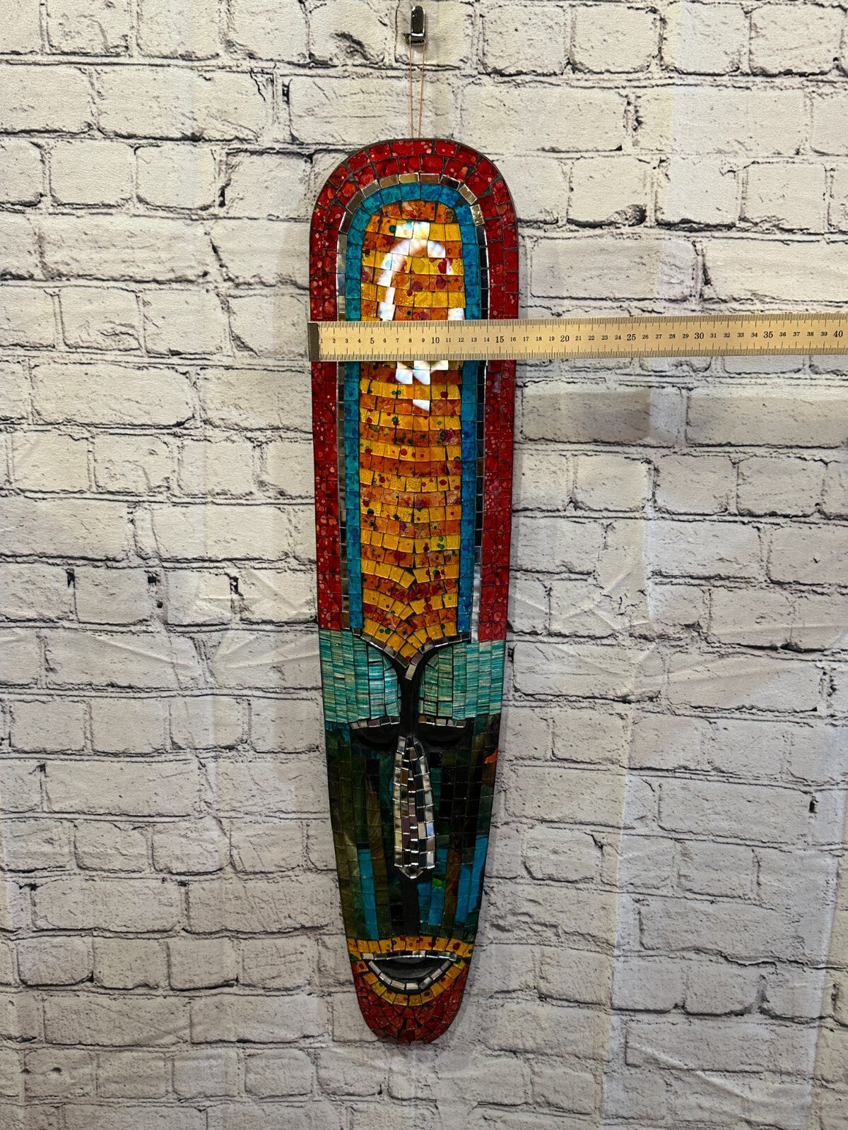 80cm Mosaic Mirror Mask Carved Painted Ethnic Tribal Wall Art Handmade Design 84