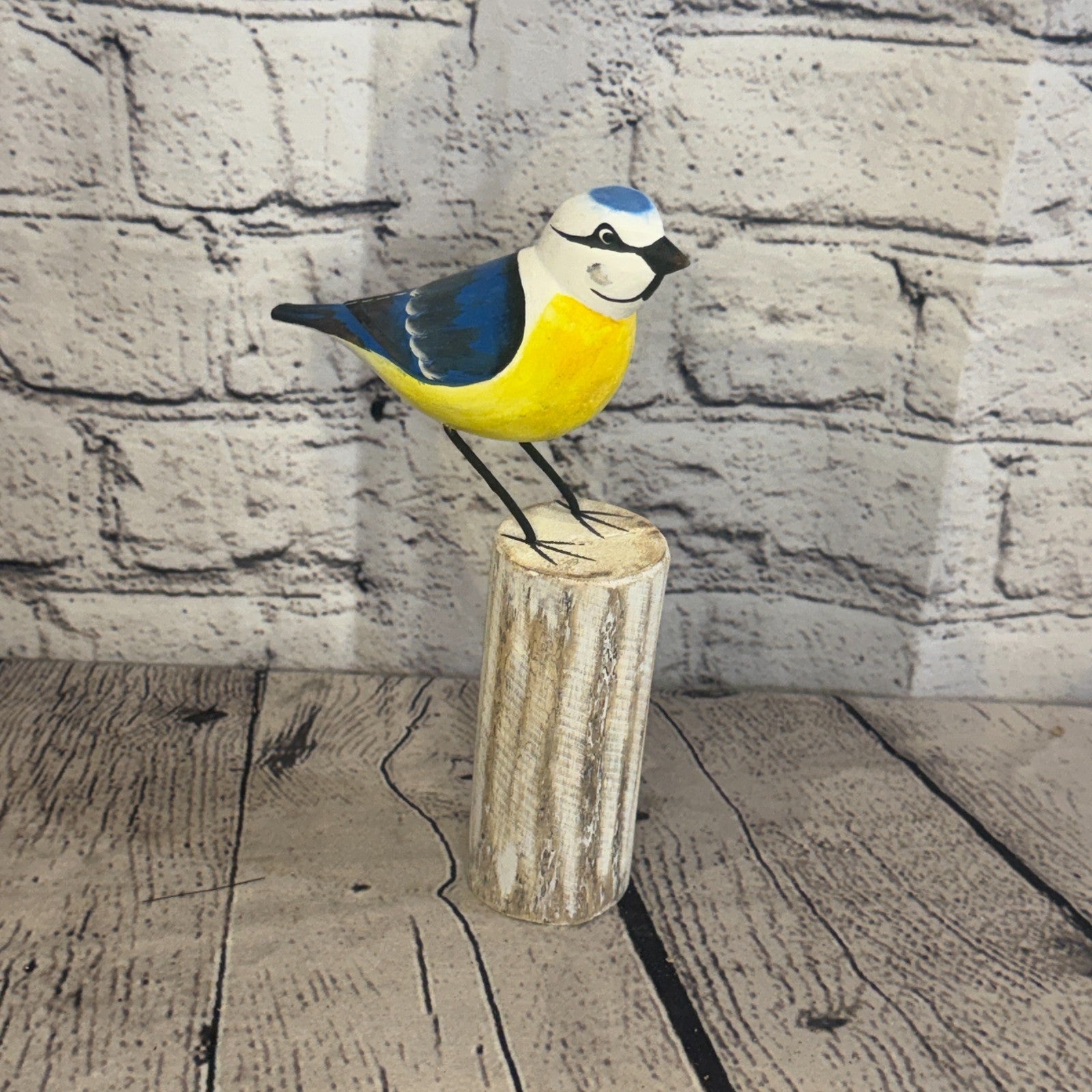 20cm Blue Tit Wooden Bird Ornament Seaside Coastal Nautical Handcrafted Decor2