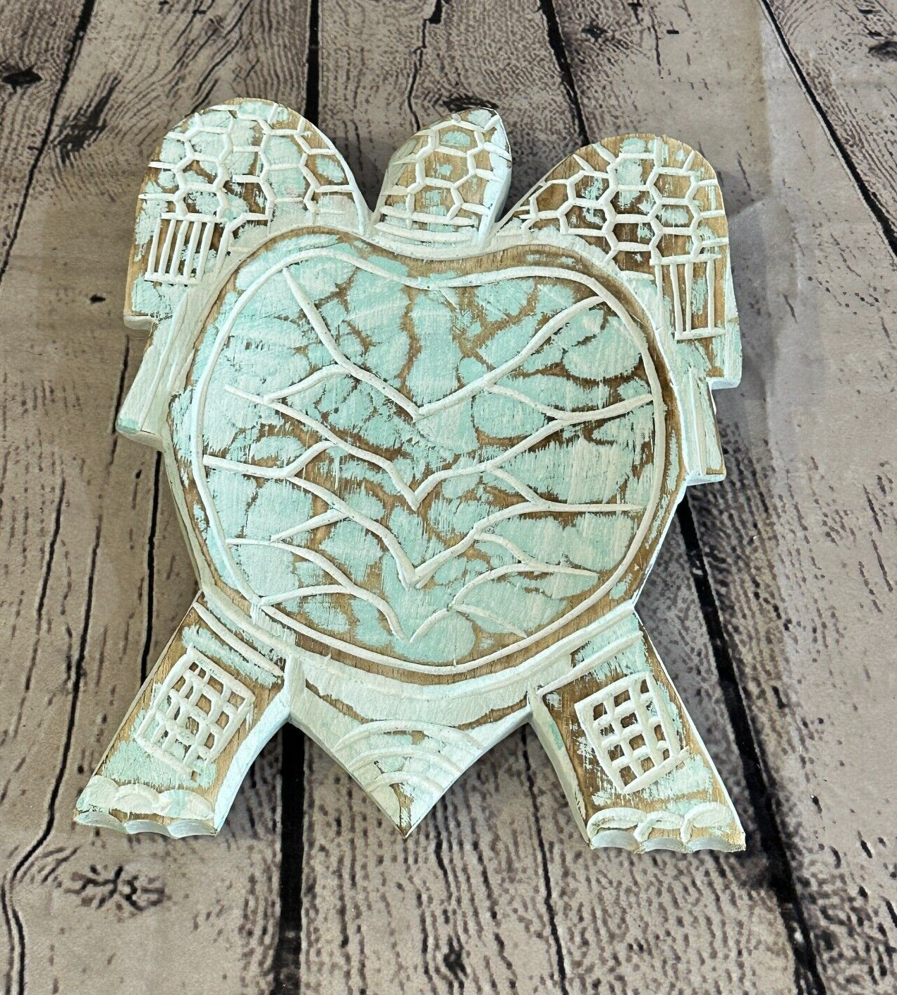 25cm Blue Sea Turtle Bowl Trinket Dish Decoration Designer Mask Wooden Handmade0