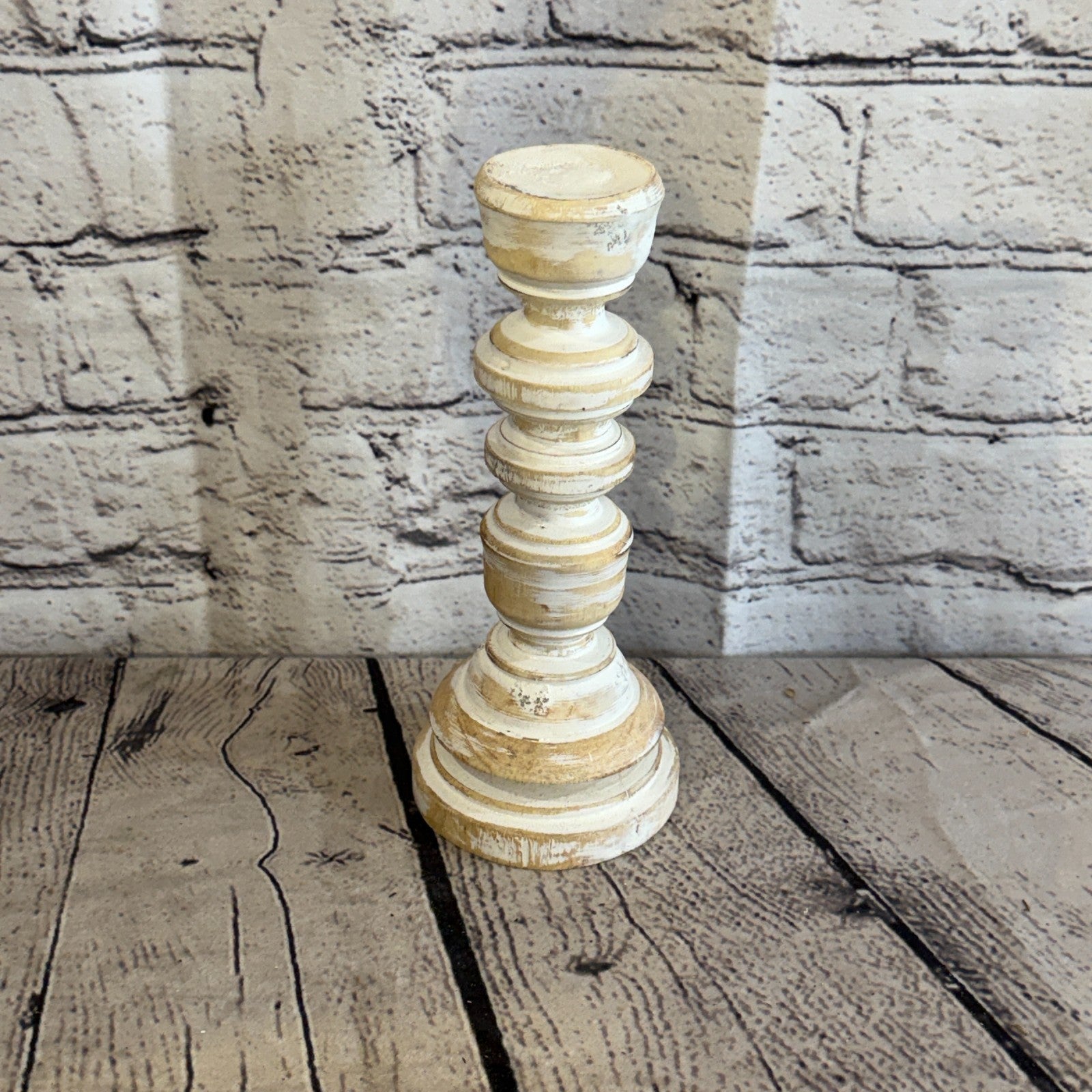 20cm x 10cm White Regal Wooden Vintage Style Candle Stand Shabby Pillar Holders0