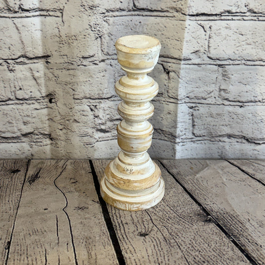 20cm x 10cm White Regal Wooden Vintage Style Candle Stand Shabby Pillar Holders0