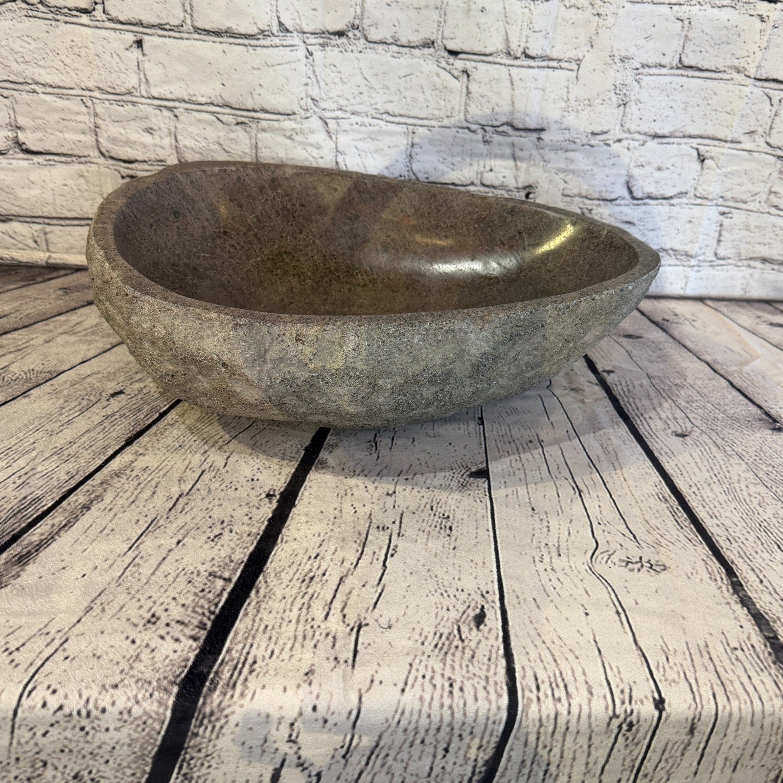 38cm x 30cm Wash Basin Bathroom Counter Top Washing River Stone Bowl Sink No 152