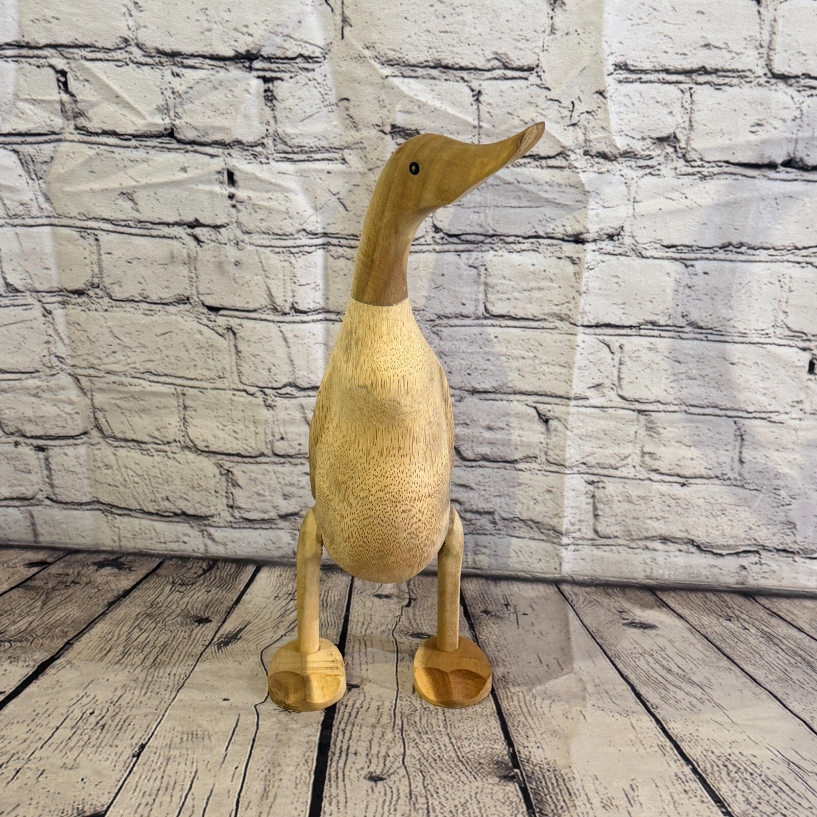 Looking Left 40cm Tall Wooden Smooth Duckling Baby Duck Bamboo Root Fairtrade1