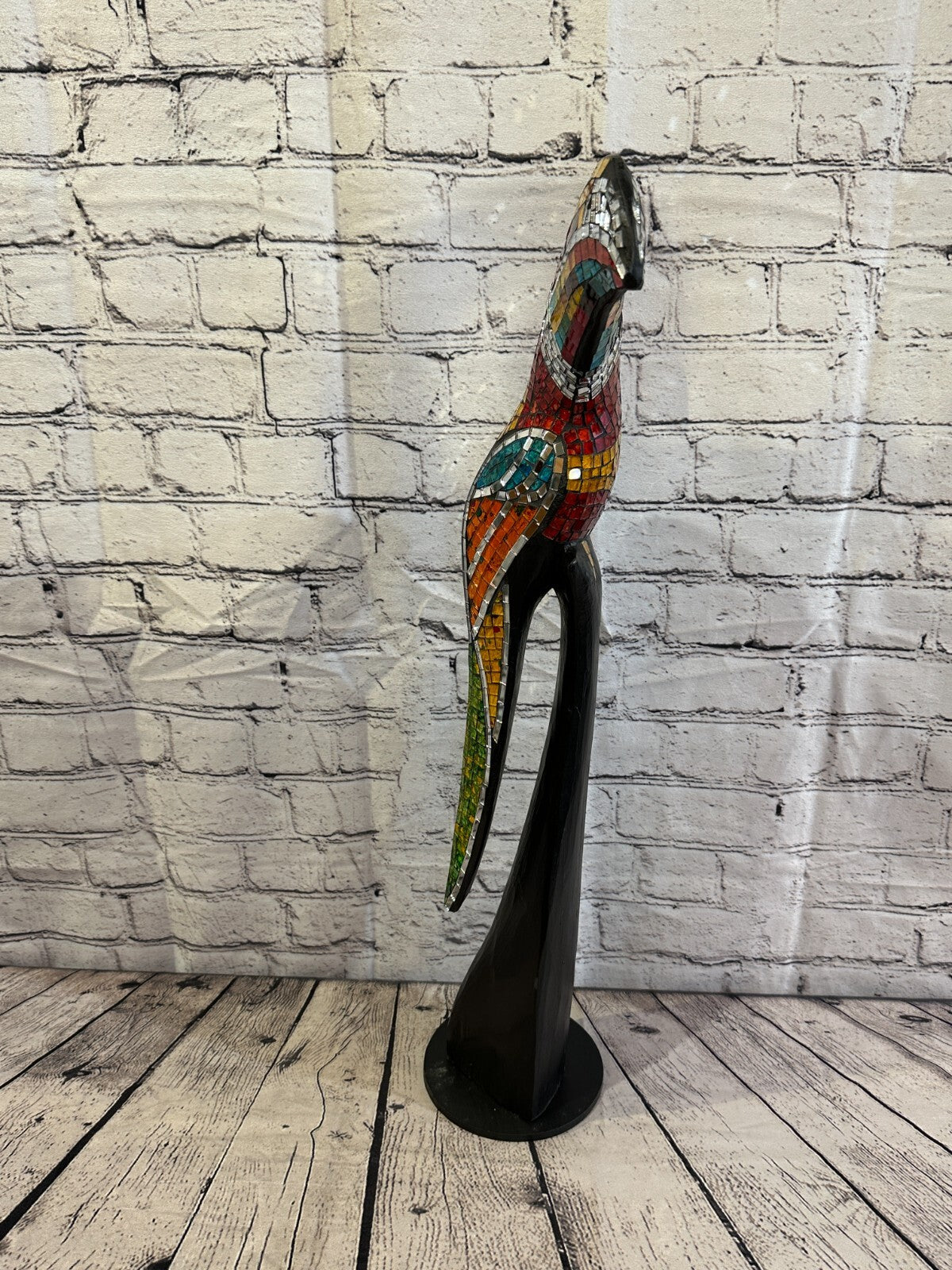 65cm Mosaic Toucan Bird Ornament Statue Fair Trade Handmade Carved Wood Design 42