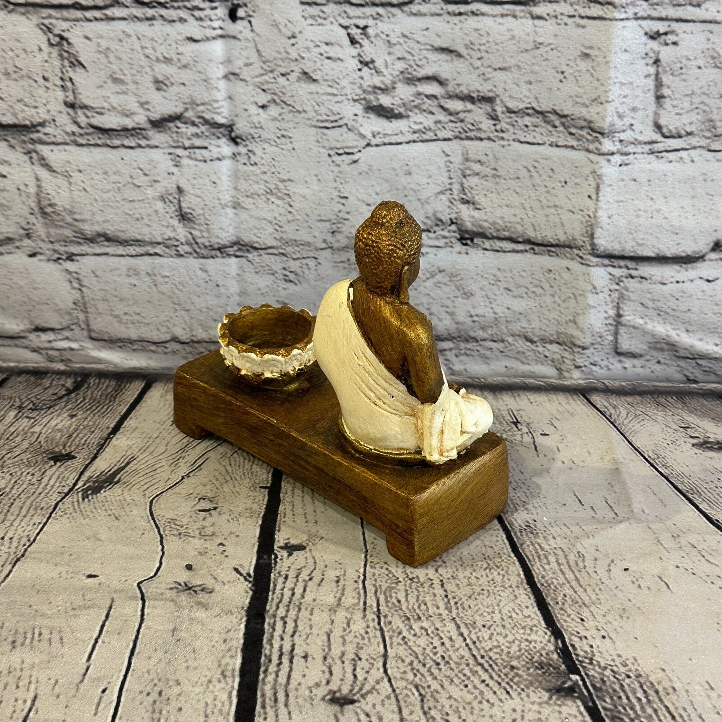 White & Bronze 15cm x 15cm Thai Buddha Tea Light Holder Statue Resin Hindu4