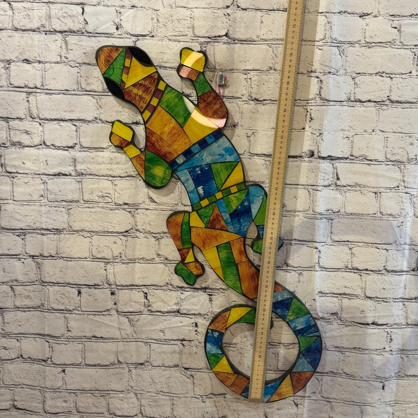 Rainbow Gecko Lizard Mosaic Tile Wall Hanging Mirror 50cm x 15cm Handmade New4