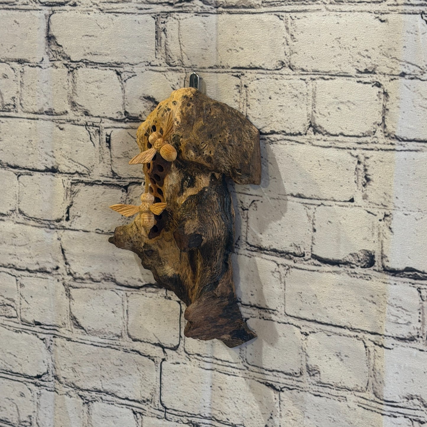 Bees Honeycomb Wall Art Mushroom Parasite Wood Ornament Natural Carving Wooden1