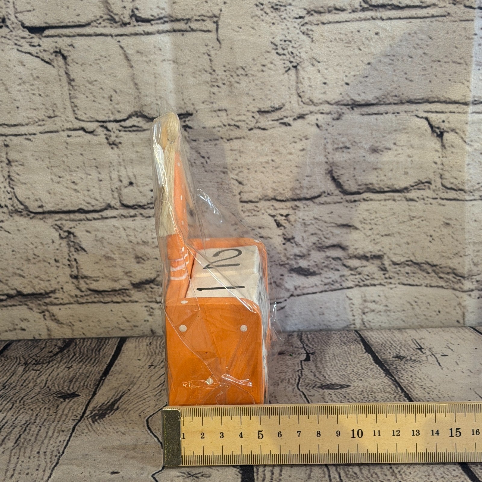 15cm Orange Hand Carved Painted Wooden Angel Block Calendar for Desk Display7