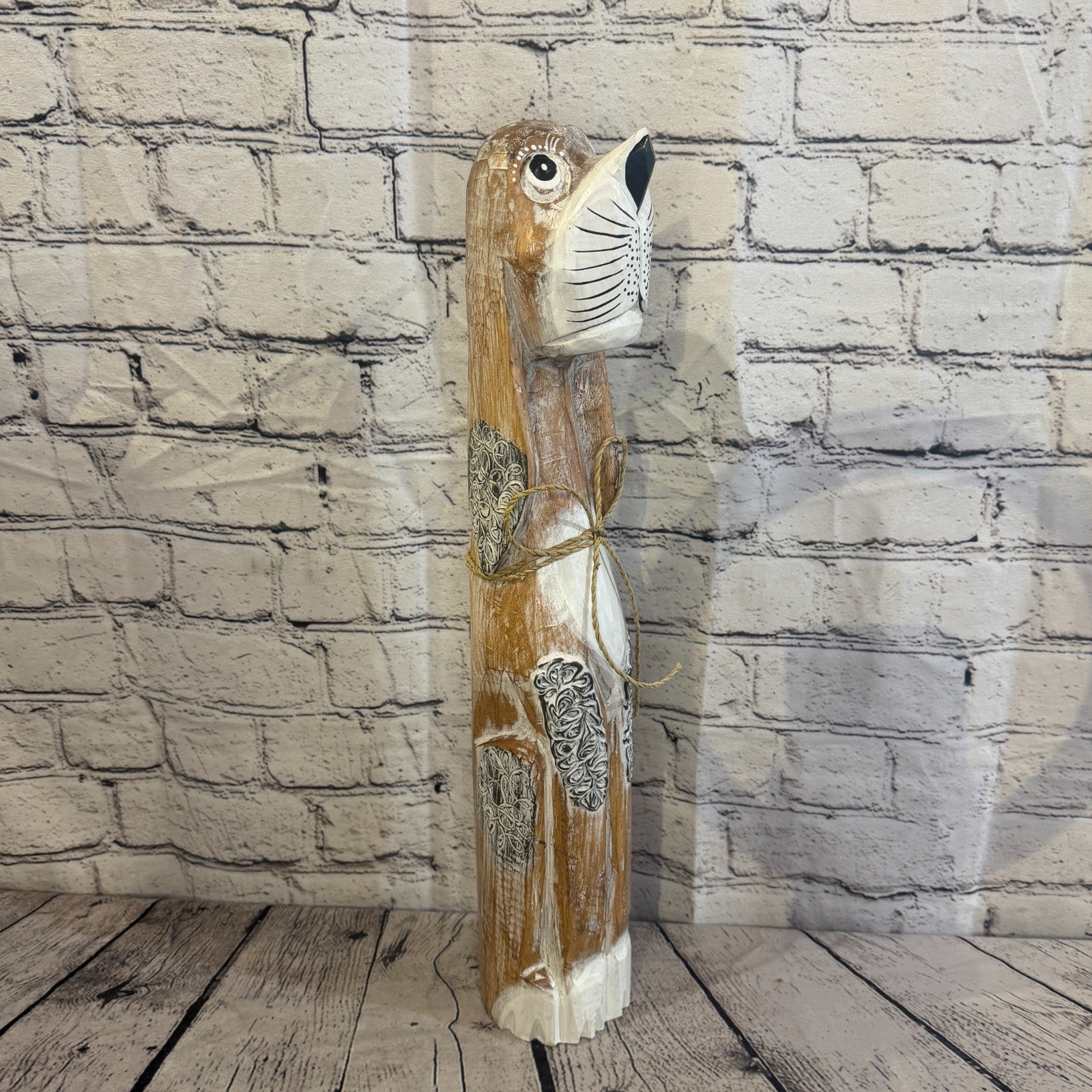 50cm Light Brown Wooden Shabby Dog Statue Ornament Fair Trade Handcarved2