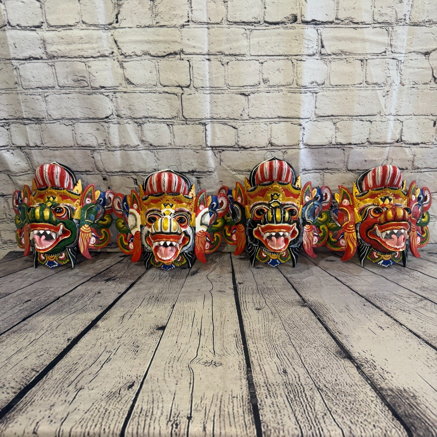 20cm Barong Wide Red Demon Dragon Hindu Deity Wooden Hand Carved Mask Painted7