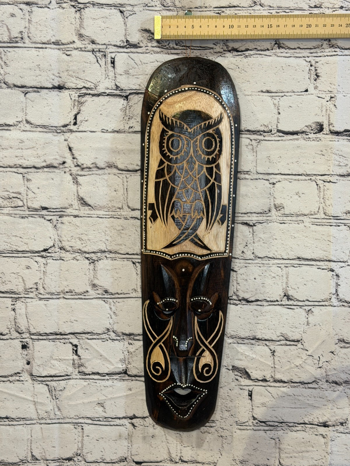 50cm Owl Mask Carved Wooden Brown Work Painted Ethnic Tribal Tiki Wall Art3