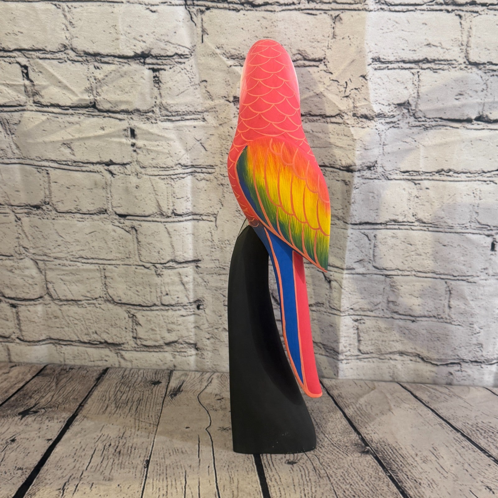 40cm Bright Red Parrot Bird Ornament Statue Fair Trade Hand Made Carved Wood4