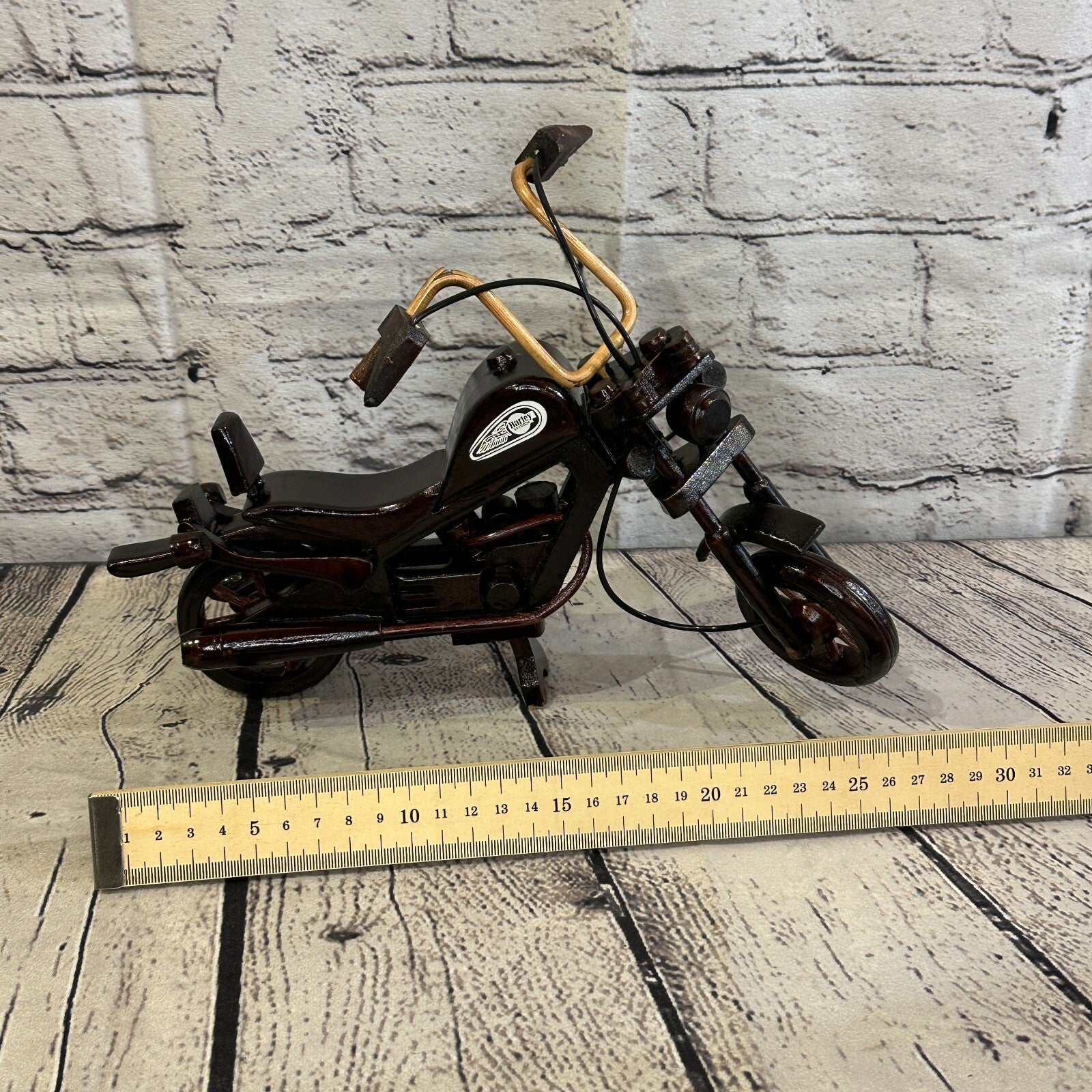 25cm Large Dark Wood Motorbike Motorcycle Model Wooden Ornament Decorative Bike7
