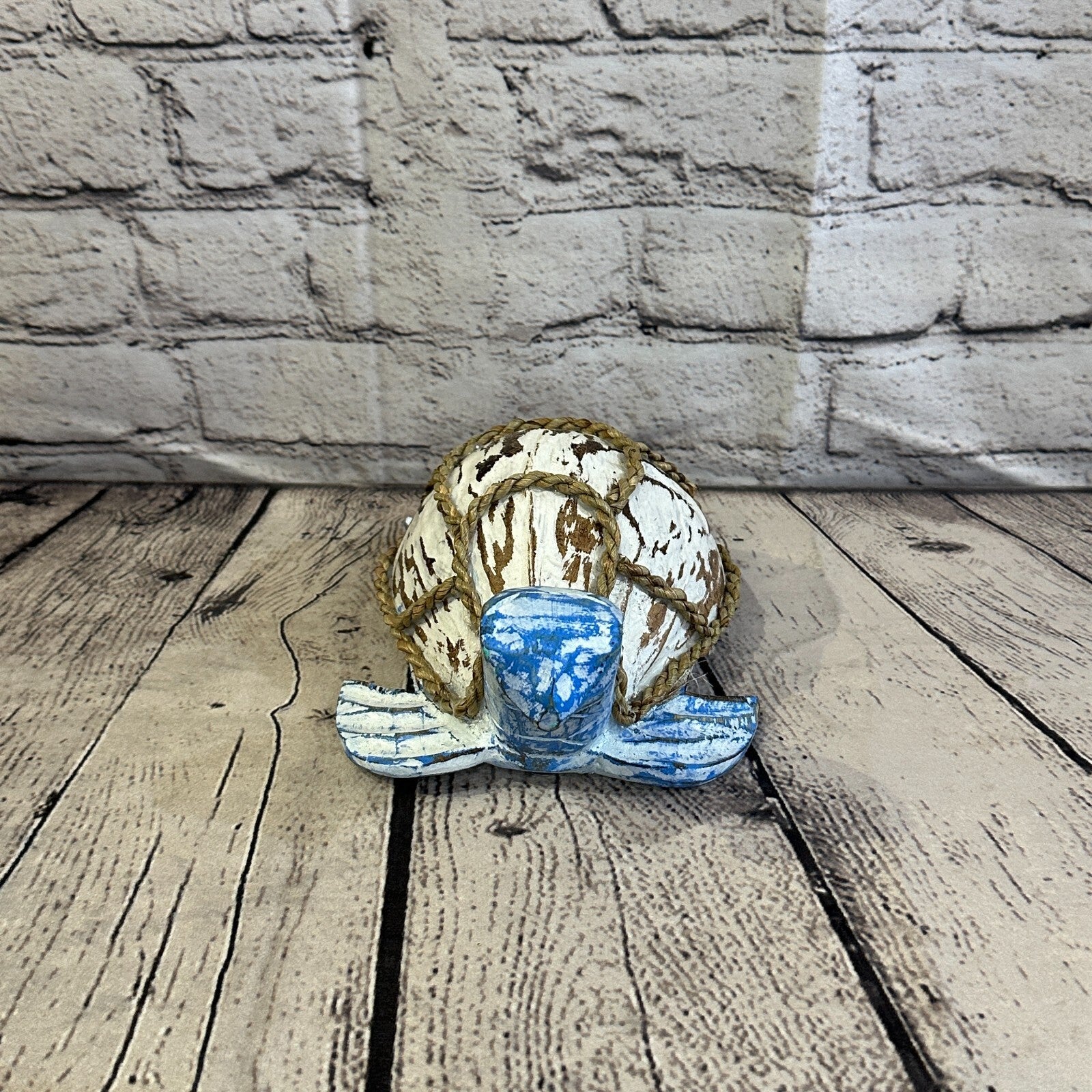 Blue White Folk Art Hand Painted Turtle Coconut Shell Ornaments Hanging Decor1