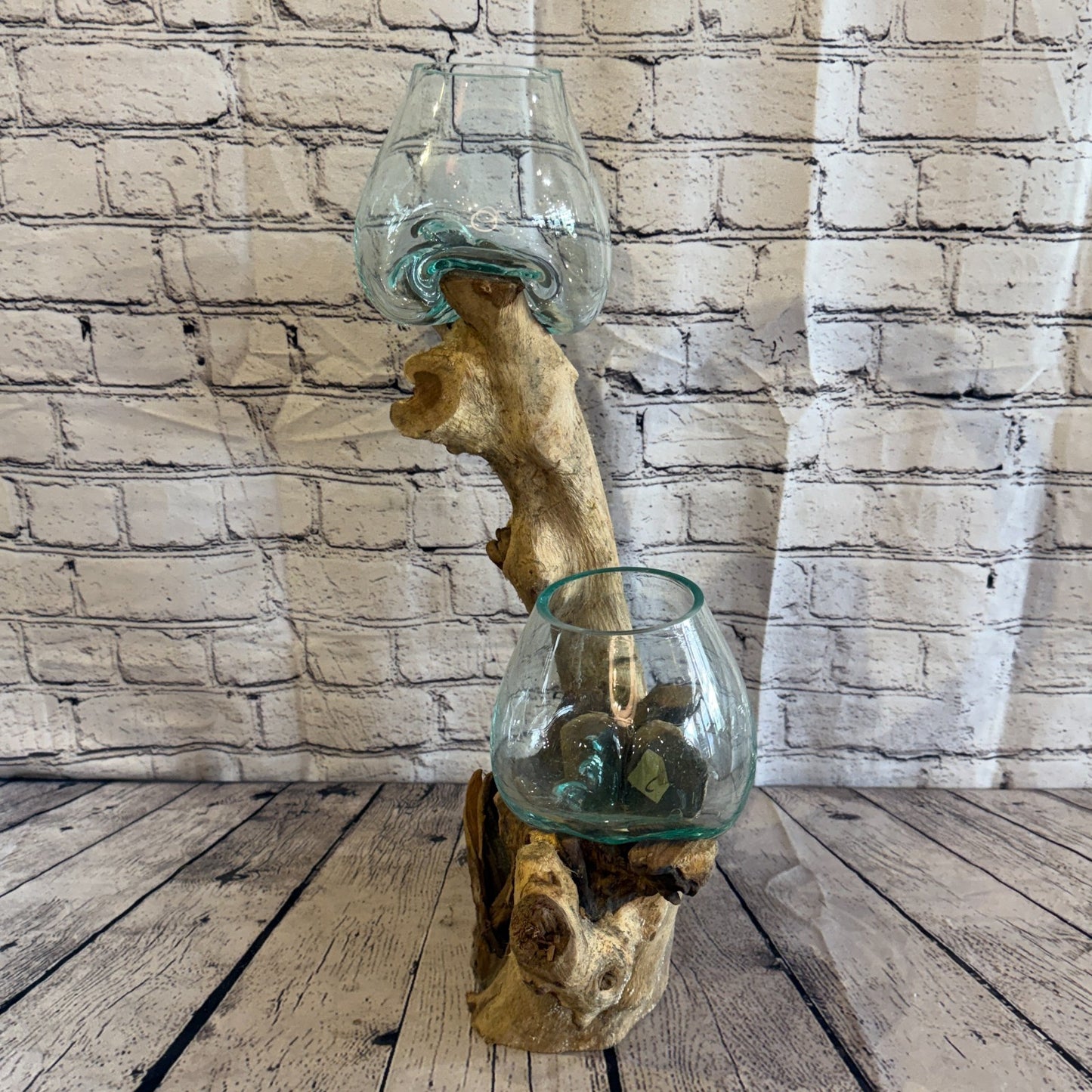55cm Tall Double Colour Melted Glass Wood Decorative Vase Glass Sculpture2