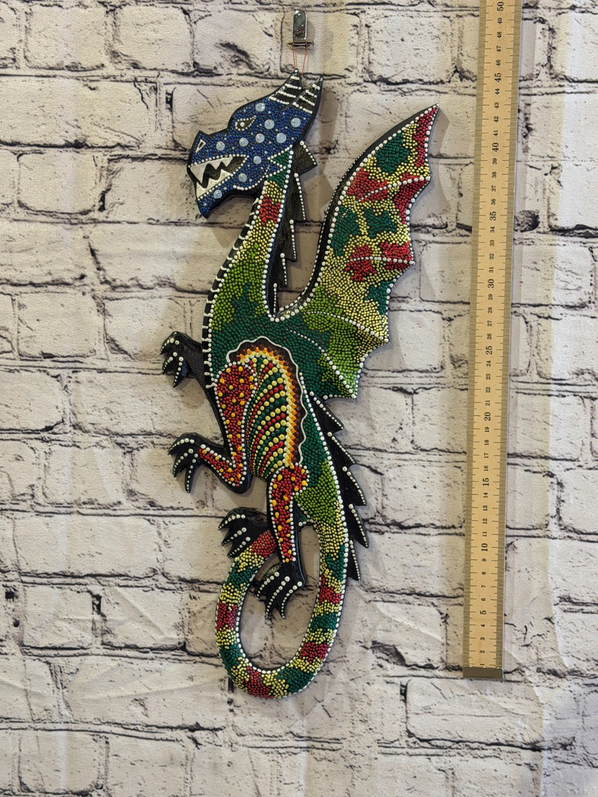 45cm Dragon Carved Wooden Dot Painted Ethnic Tribal Tiki Wall Art No 54