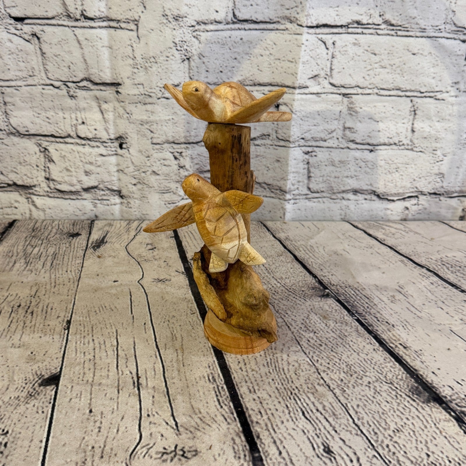 20cm Double Turtle Mushroom Parasite Ornament Natural Carving Fairtrade Wooden0