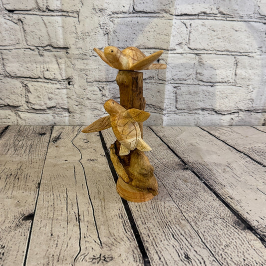 20cm Double Turtle Mushroom Parasite Ornament Natural Carving Fairtrade Wooden0