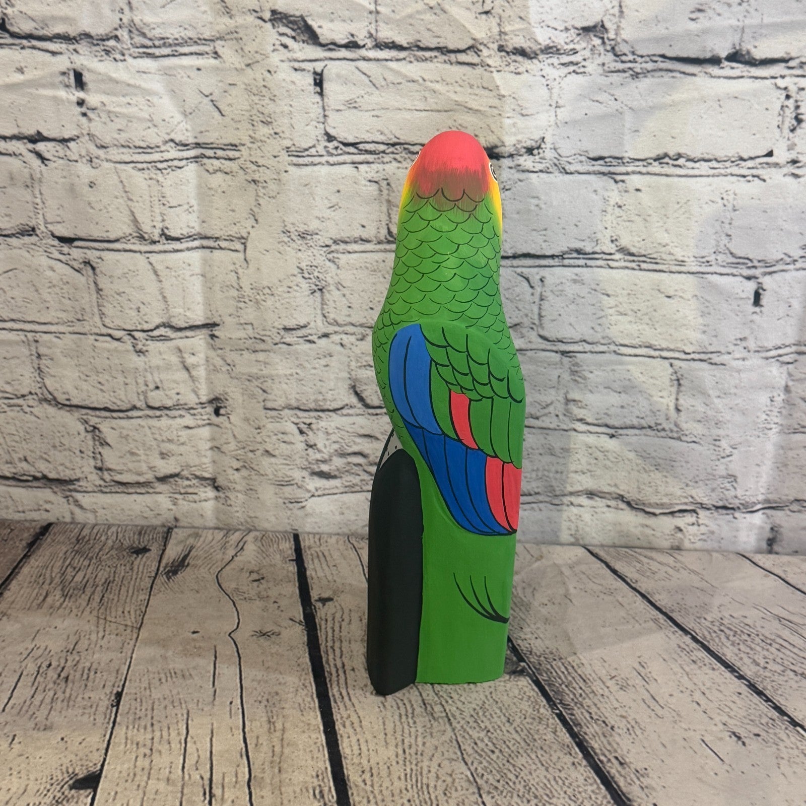 30cm Bright Green Parrot Bird Ornament Statue Fair Trade Hand Made Carved Wood4