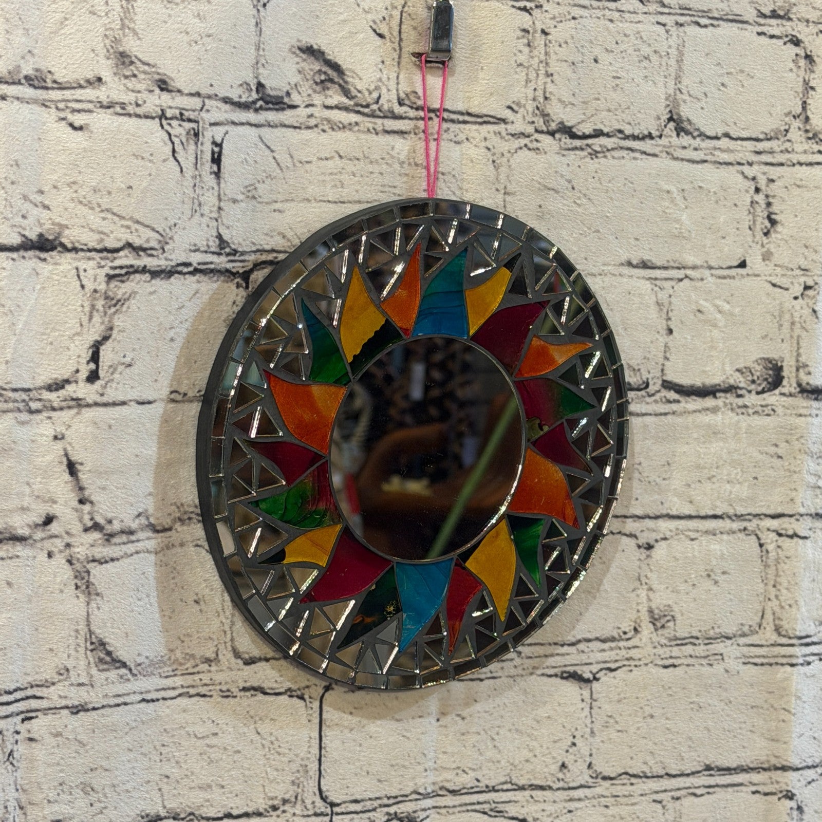 Rainbow Black Sun Flame Mosaic Tile Wall Mirror 20cm x 20cm 8 Inches Handmade0