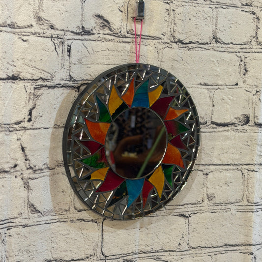Rainbow Black Sun Flame Mosaic Tile Wall Mirror 20cm x 20cm 8 Inches Handmade0