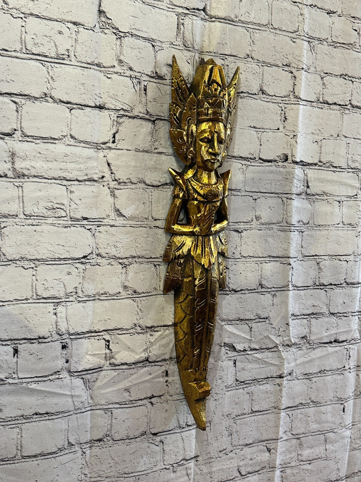 Gold Antique Colour Sita Dewi Bali Rice Goddess Wings Mermaid Wood 60cm Pair3
