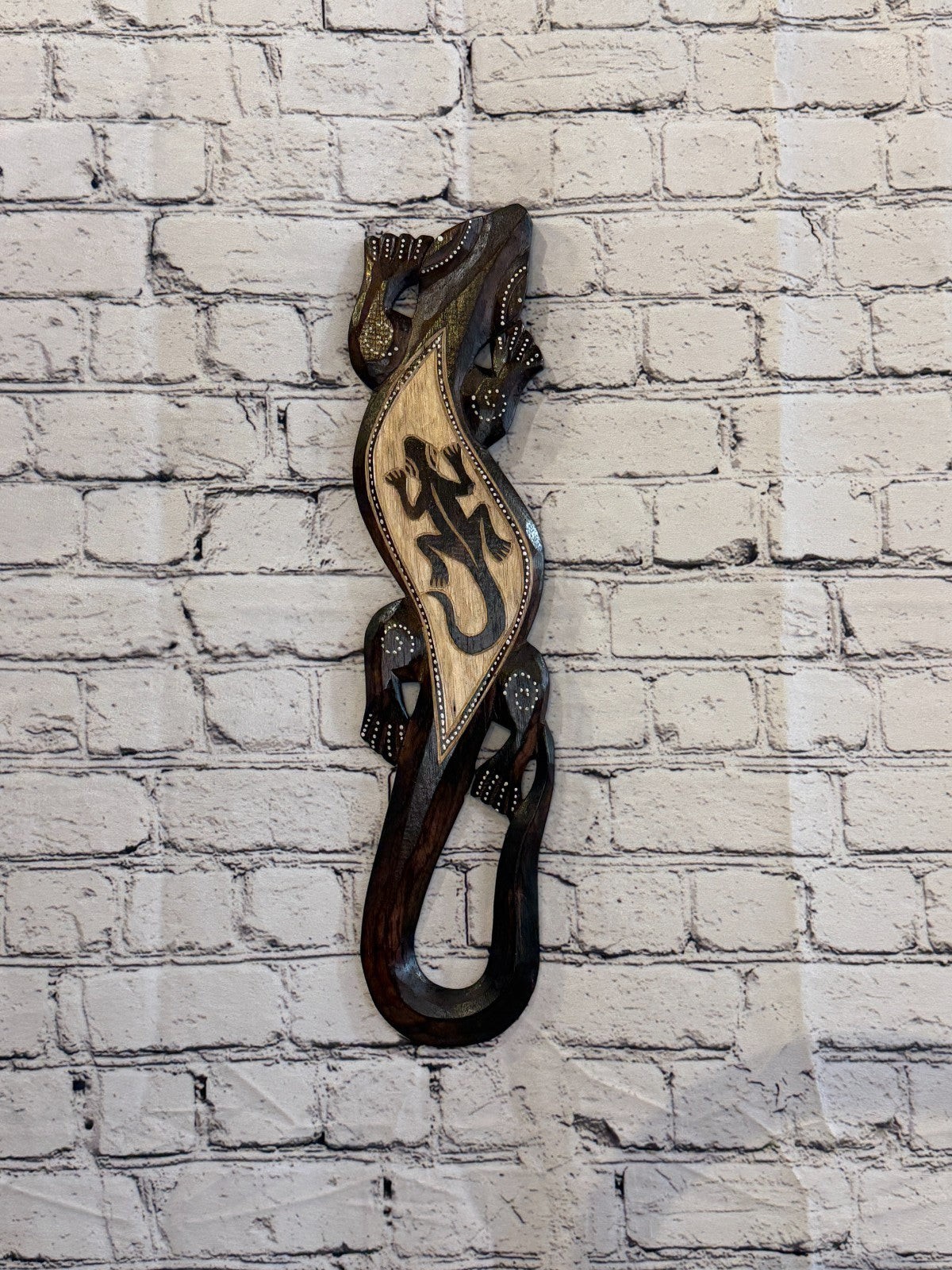 50cm Gecko Gecko Carved Wooden Brown Work Painted Ethnic Tribal Tiki Wall Art2