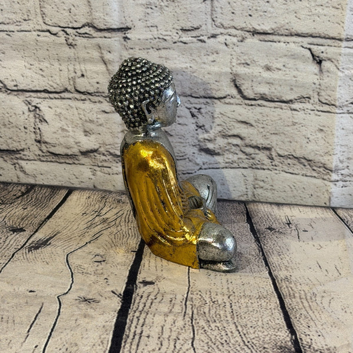 Gold & Silver 15cm x 12cm Small Thai Buddha Sitting Statue Resin Hindu3