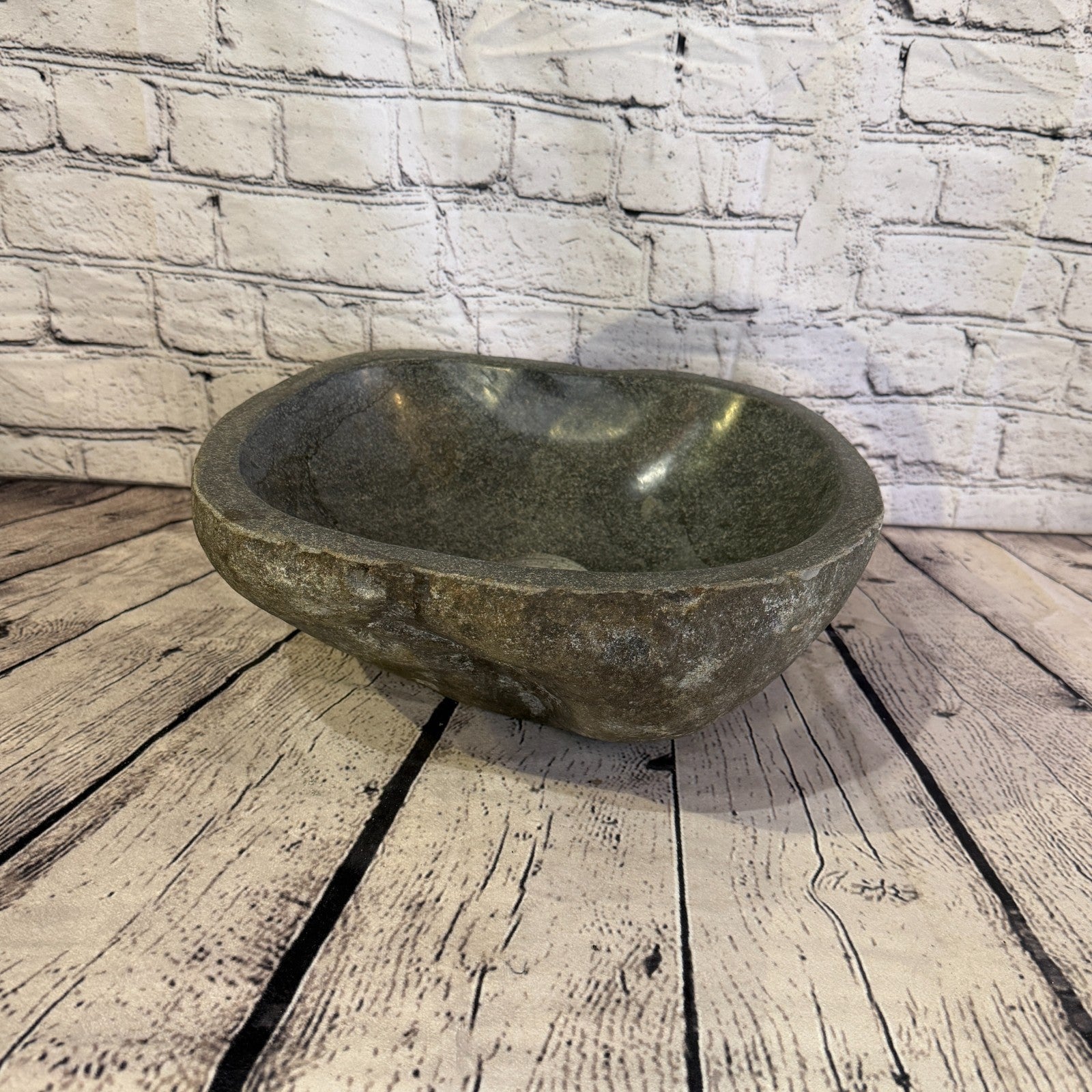 32cm x 30cm Wash Basin Bathroom Counter Top Washing River Stone Bowl Sink No 352