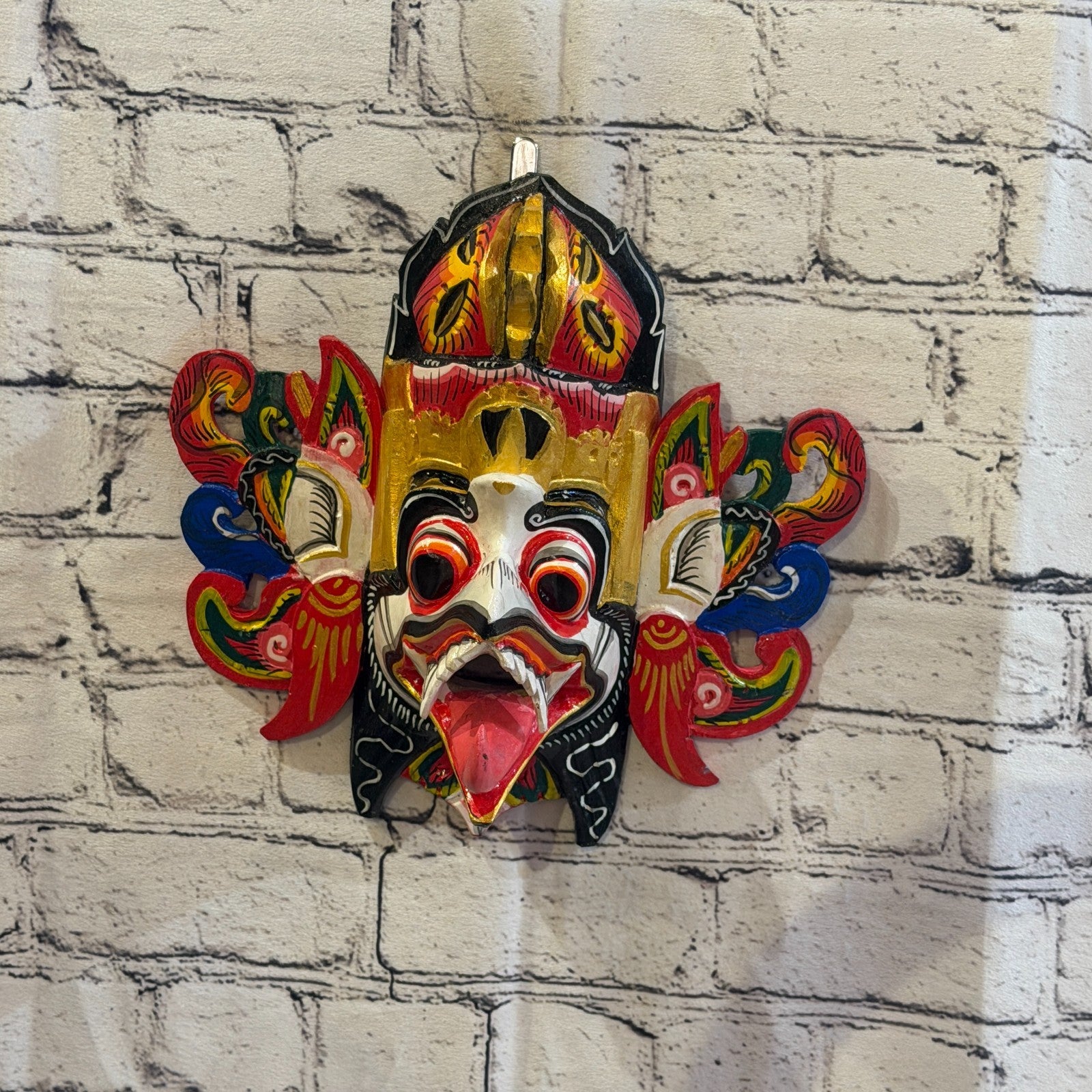 25cm Garuda Crown White Demon Dragon Hindu Deity Wooden Hand Carved Mask Painted3