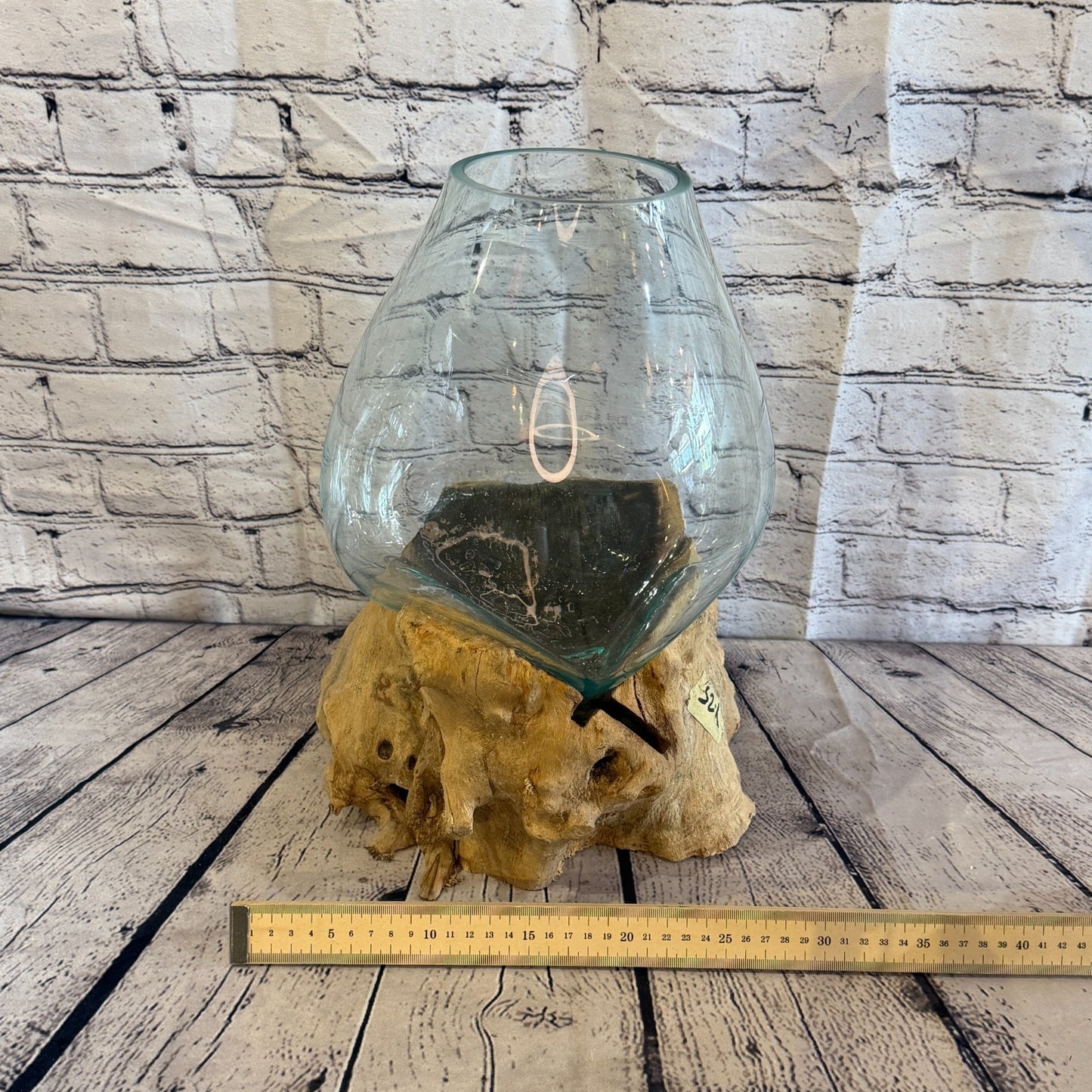40cm Tall Clear Colour Melted Glass Wood Decorative Vase Glass Sculpture Crafted6