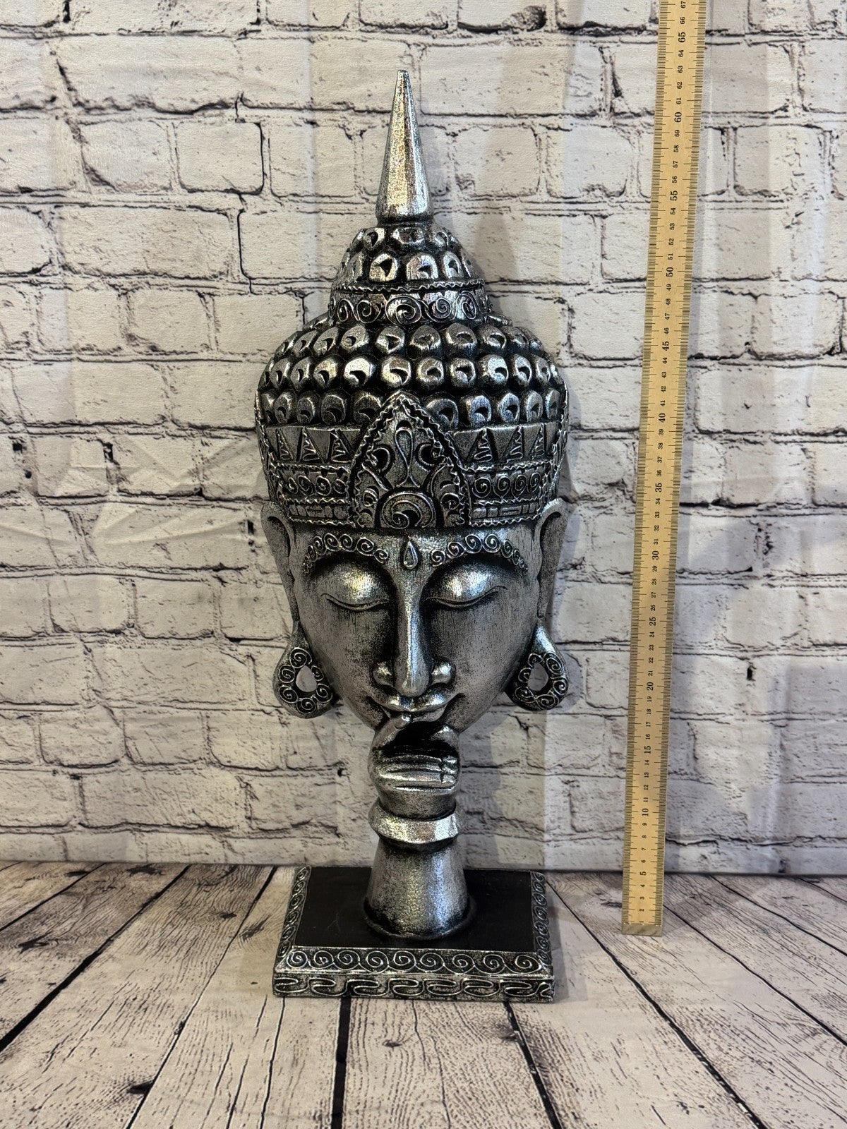 65cm Silver Head Whisper Buddha Ornament Sculpture Statue Buddhas Handcarved5