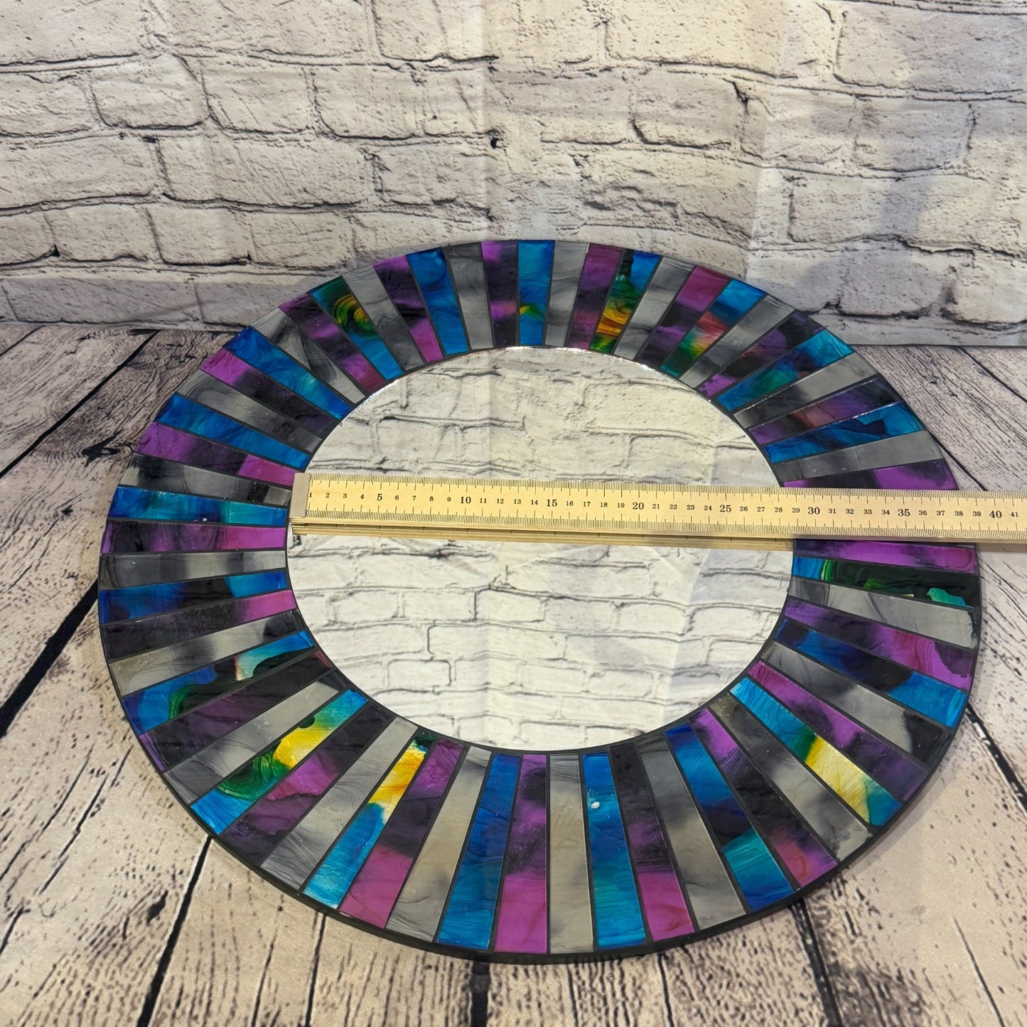 Blue Purple Line Black Mosaic Tile Wall Mirror 50cm x 50cm 20 Inches Handmade6