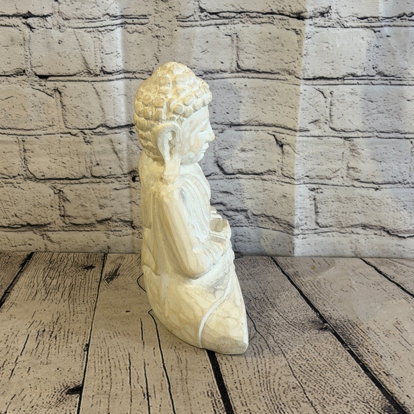 25cm White Meditating Buddha Ornament Sculpture Statue Buddhas Hand Carved Wood3