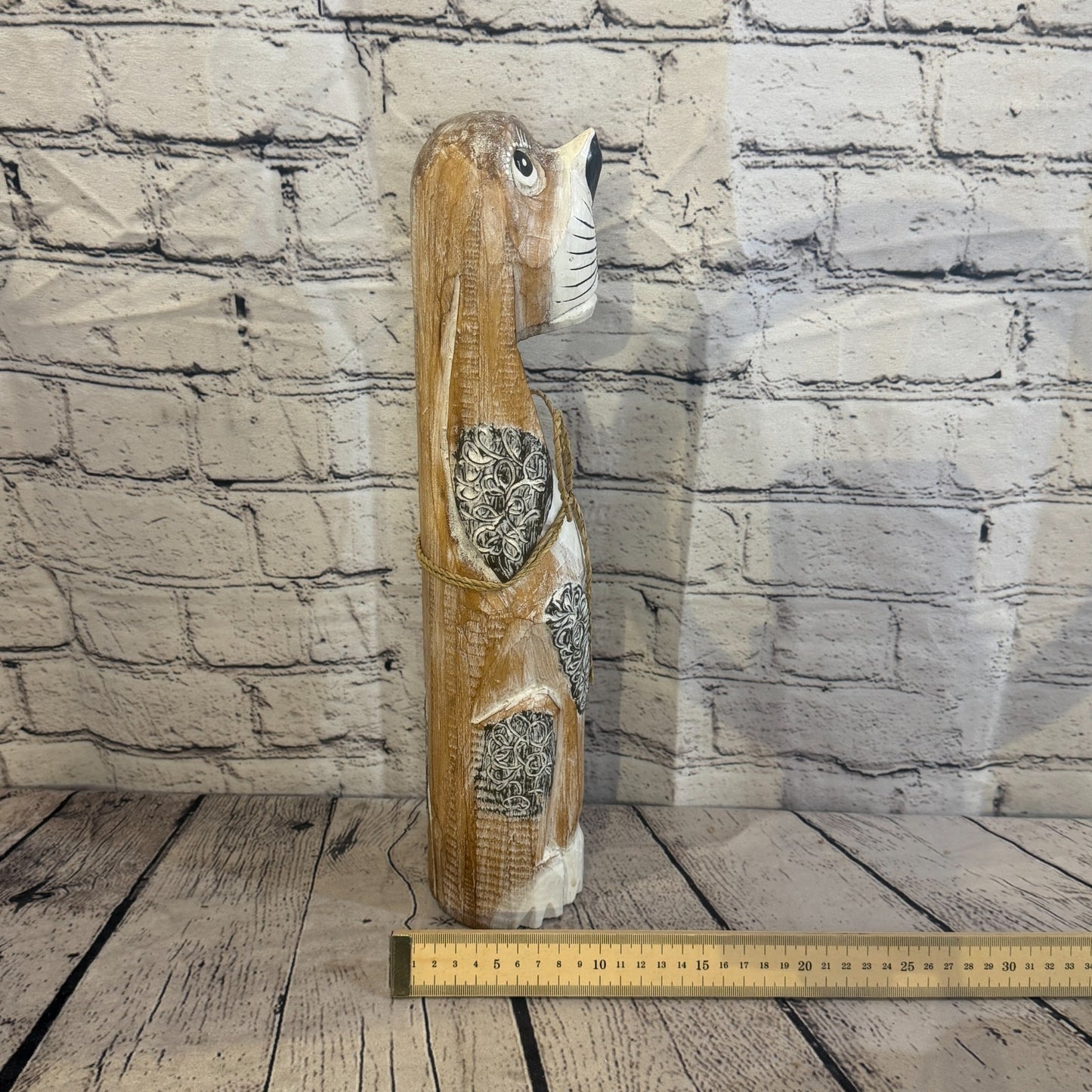40cm Light Brown Wooden Shabby Dog Statue Ornament Fair Trade Handcarved7