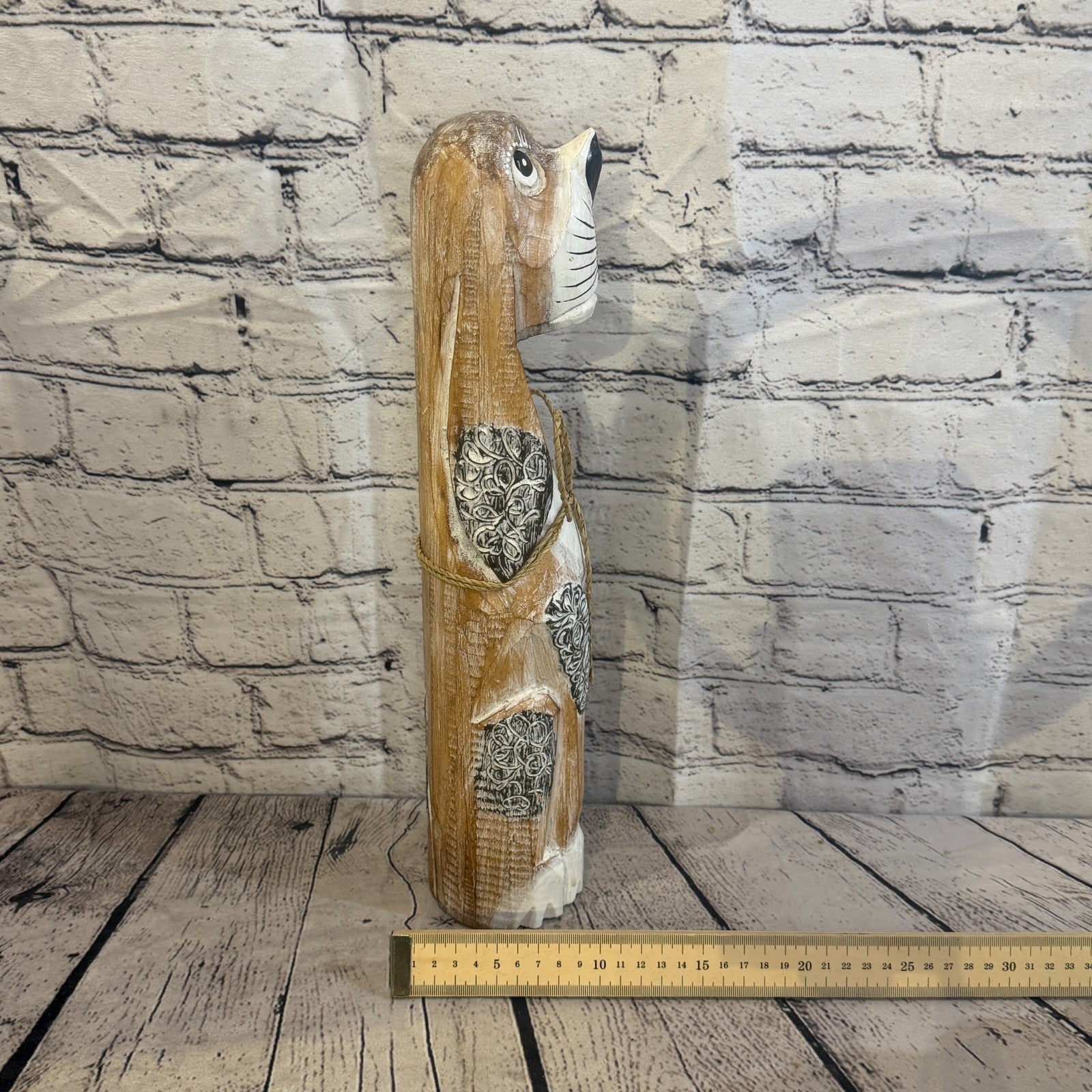 40cm Light Brown Wooden Shabby Dog Statue Ornament Fair Trade Handcarved7
