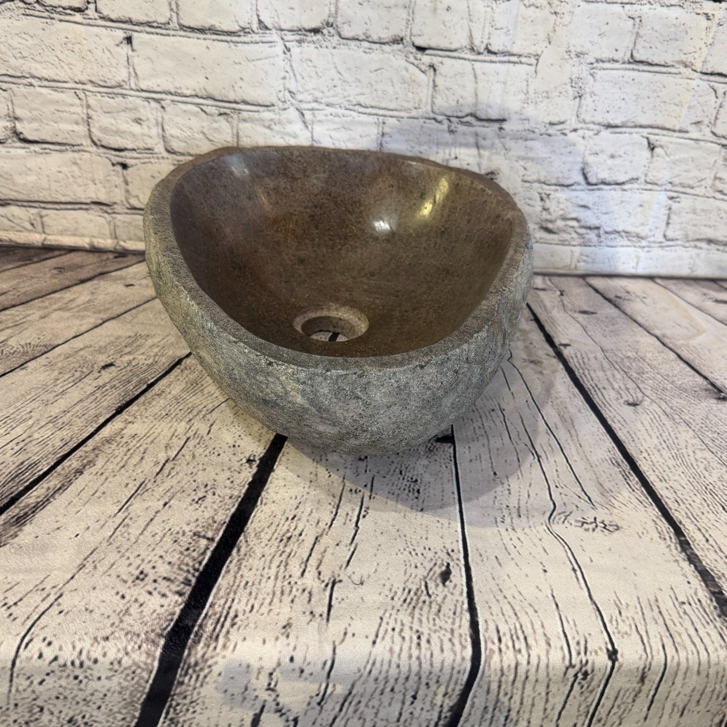 38cm x 30cm Wash Basin Bathroom Counter Top Washing River Stone Bowl Sink No 153
