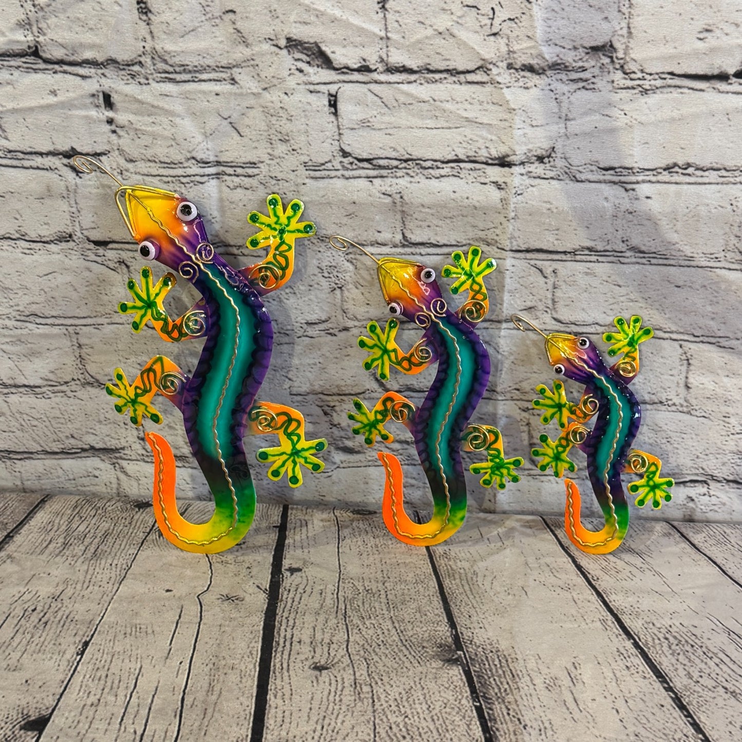 25cm x 10cm Green Gecko Lizard Metal Tin Wall Hanging Ornament Painted Statue6
