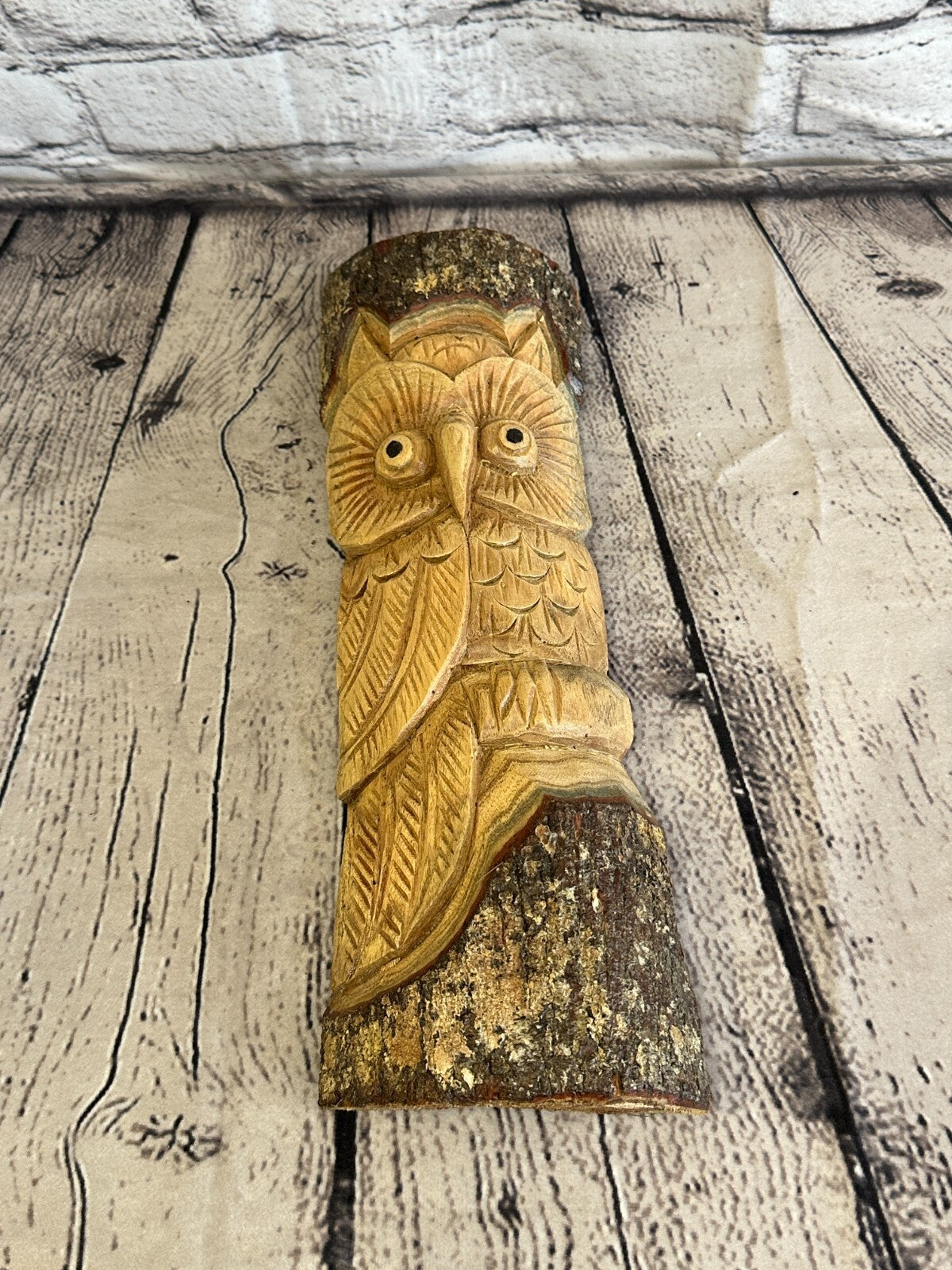 Barn Owl Of The Woods 30cm Hand Carved Wizard Tree Trunk Wood Fairtrade4