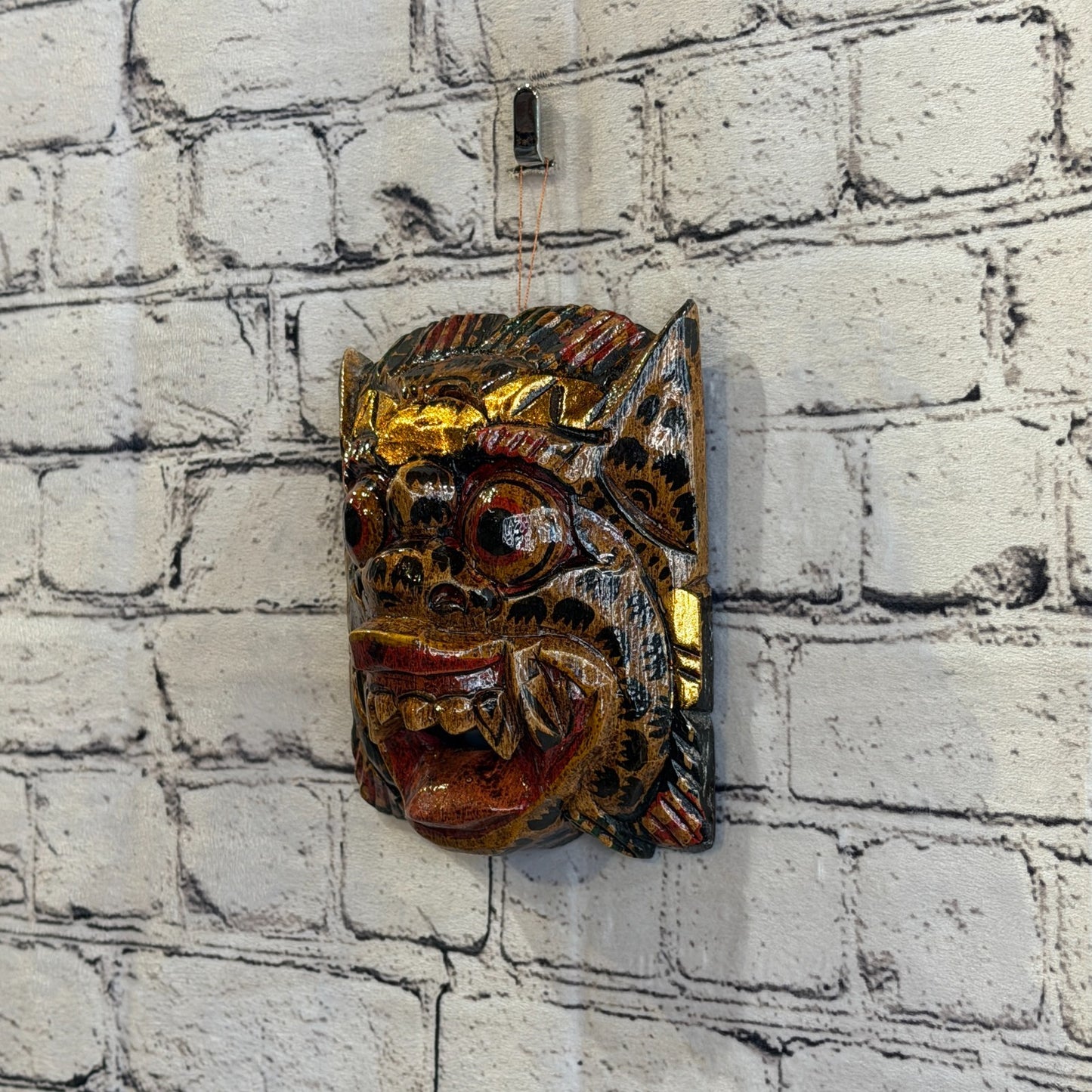 Medium Wooden Natural Barong Wall Mask 15cm x 15cm Handmade And Fairtrade Hindu1