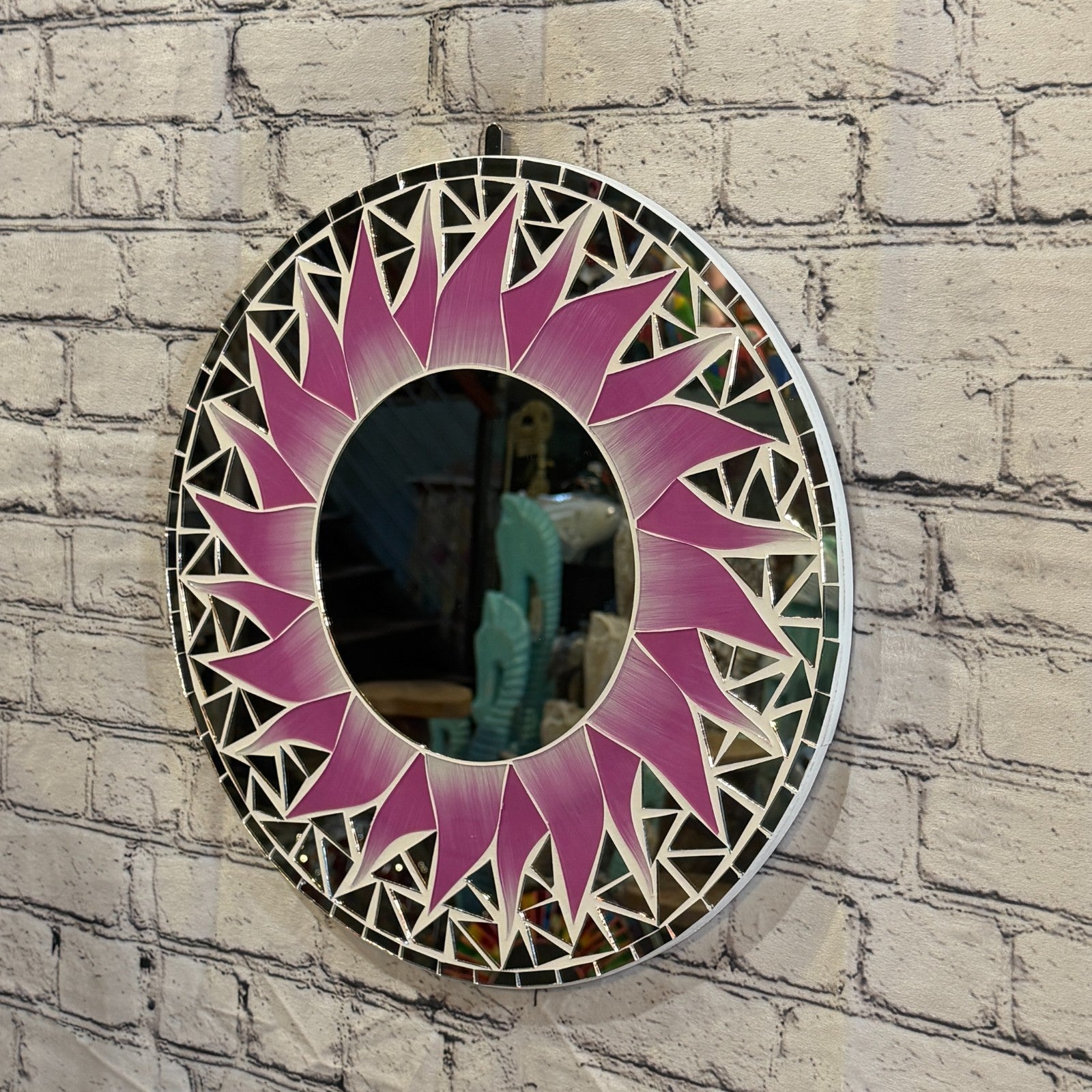 Pink Sun Flame Mosaic Tile Wall Mirror 40cm x 40cm 16 Inches Handmade1