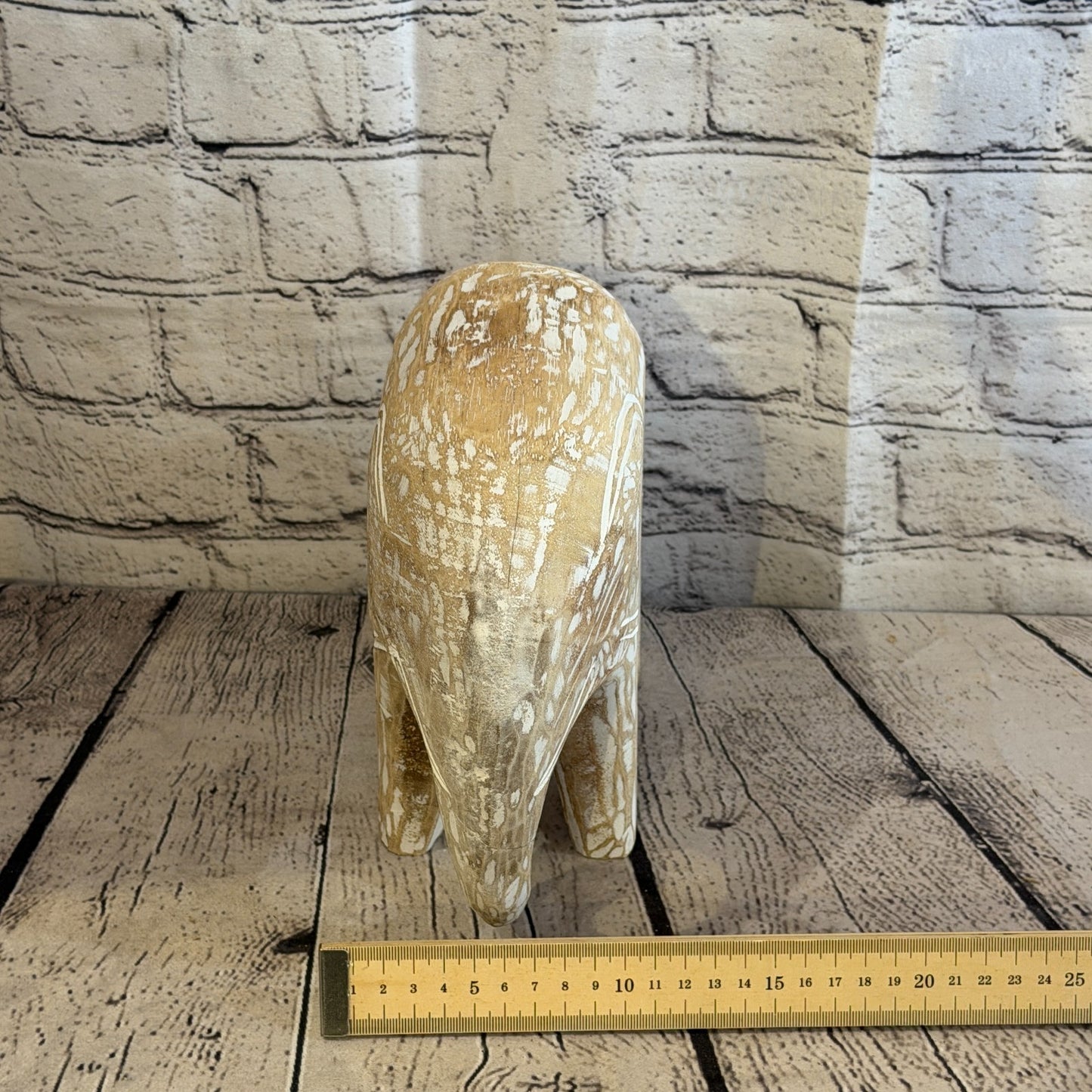 20cm x 25cm White Wood Wooden Standing Elephant Hand Carved Painted Statue8